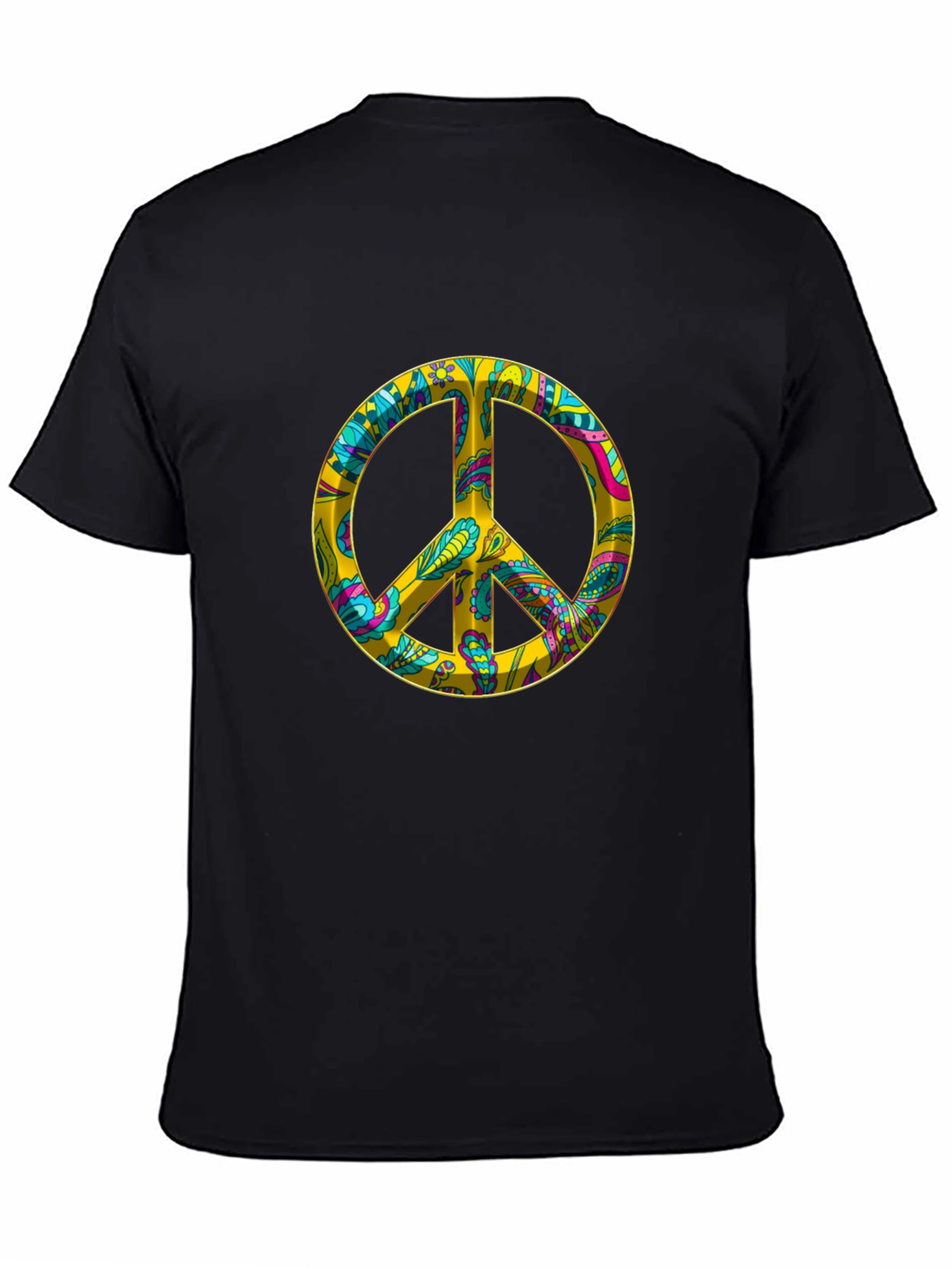 Peace Sign Graphic Tee - Black Cotton Blend T-Shirt