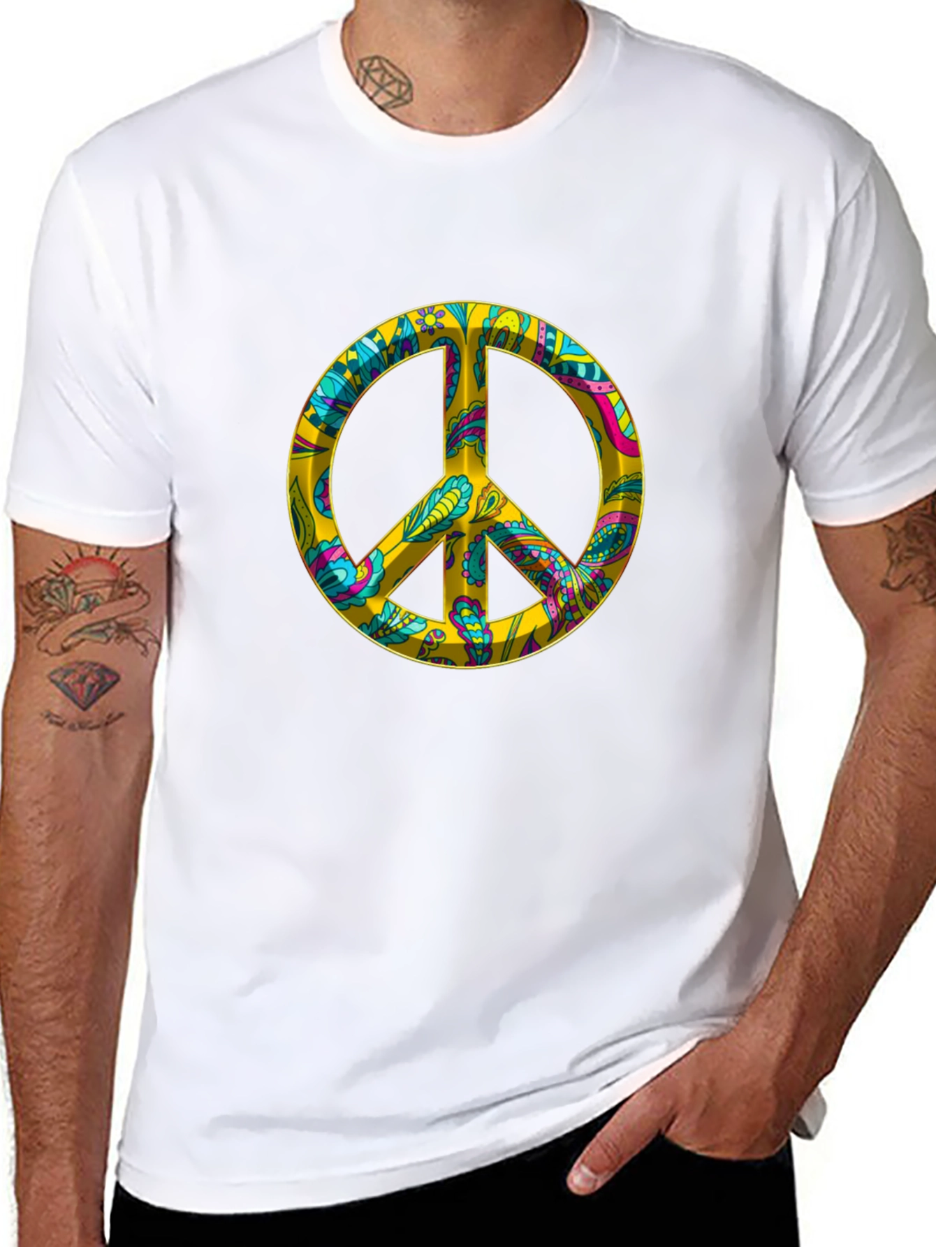 Peace Sign Graphic Tee - Black Cotton Blend T-Shirt