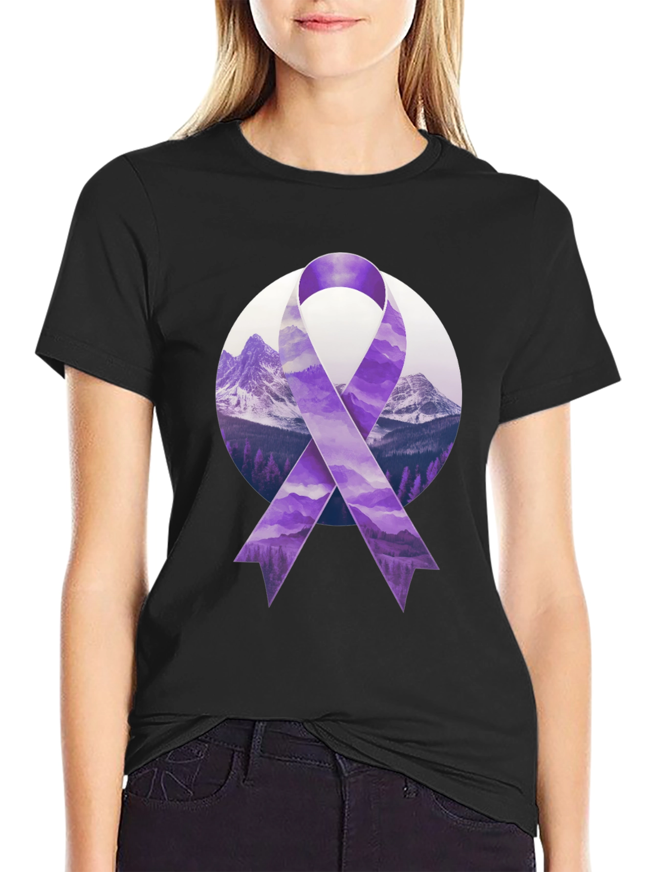 Purple Ribbon Mountain Graphic Tee