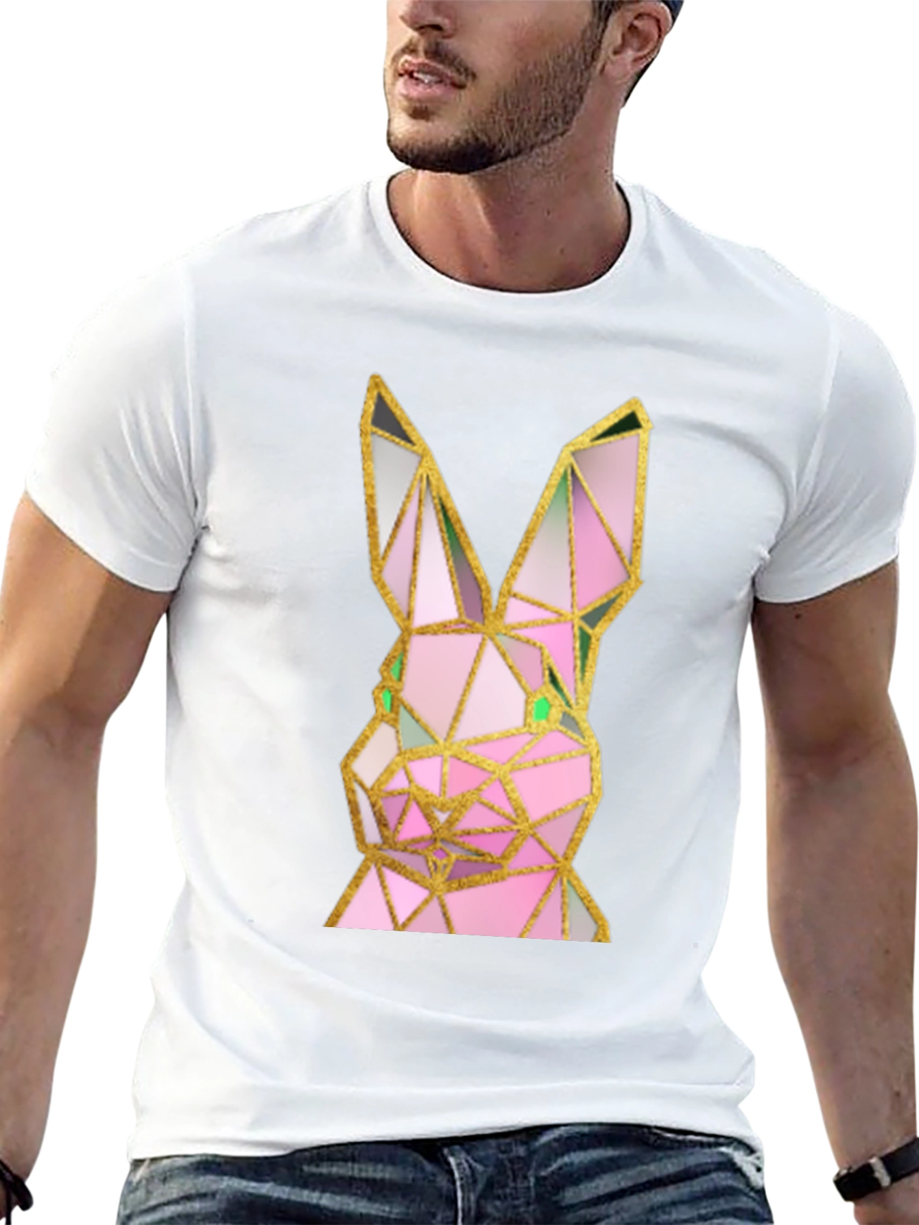Geometric Rabbit Graphic Black T-Shirt