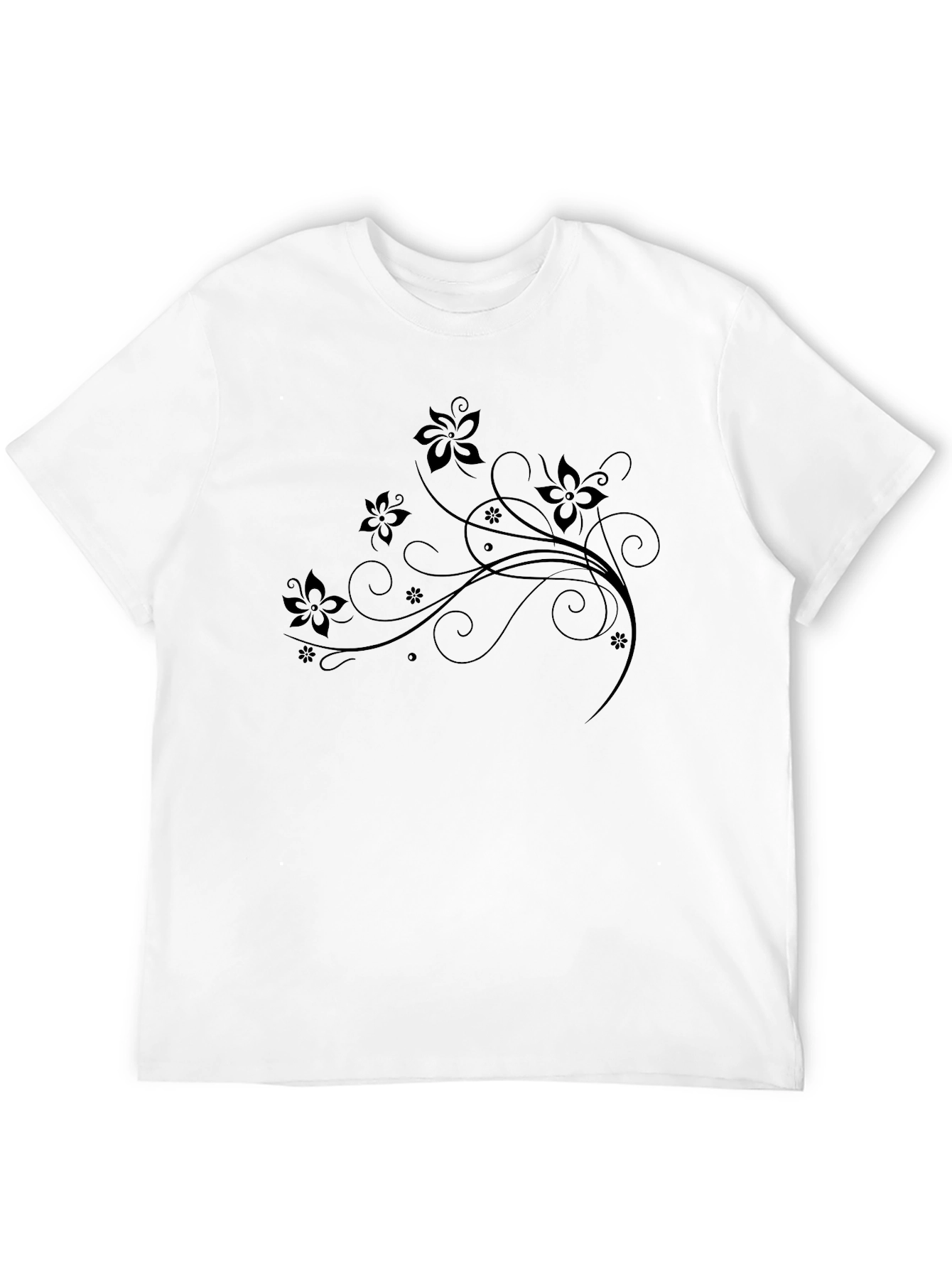 Floral Swirl Tee - Elegant Black T-Shirt