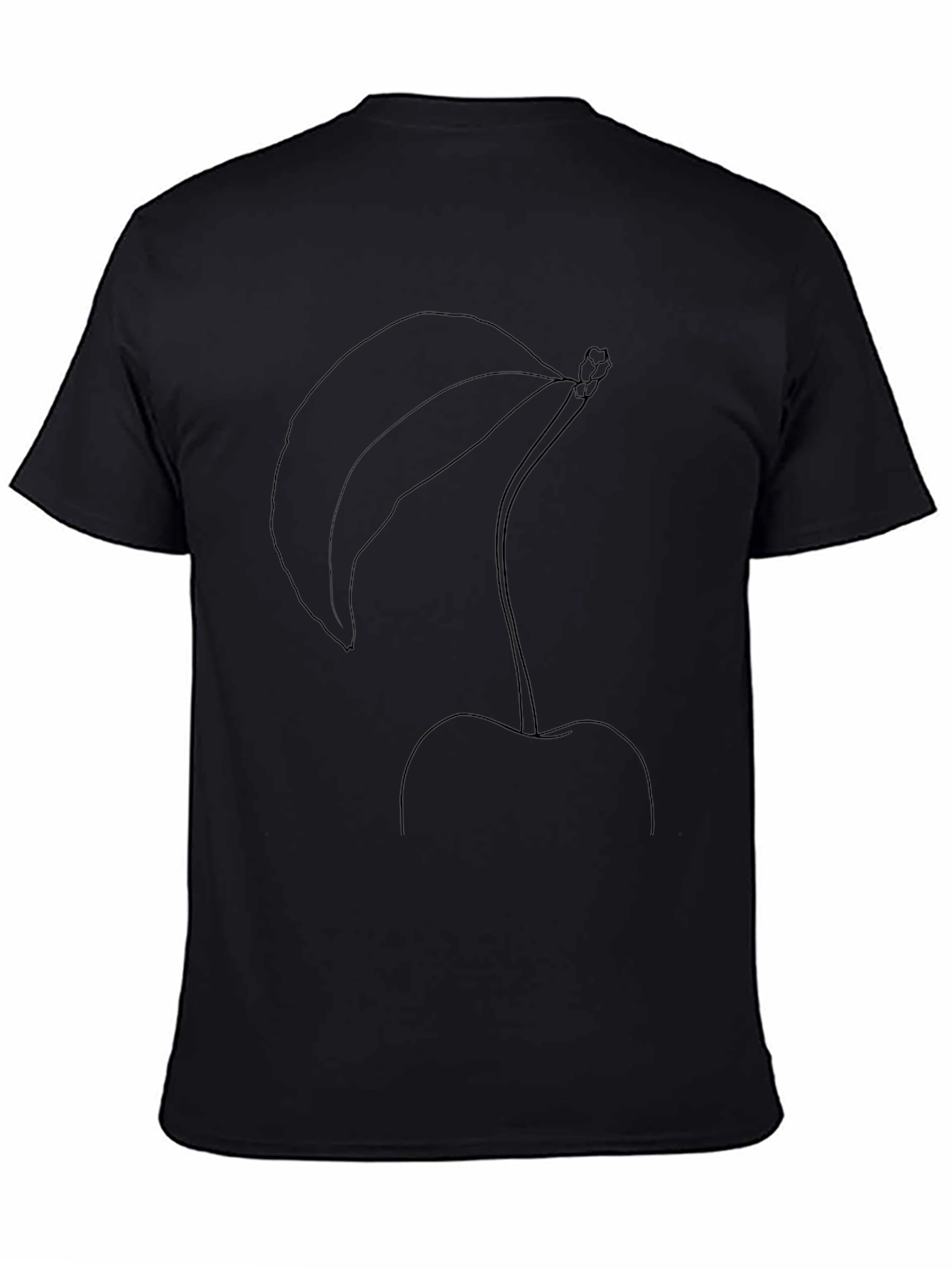 Minimalist Cherry Line Art Black T-Shirt