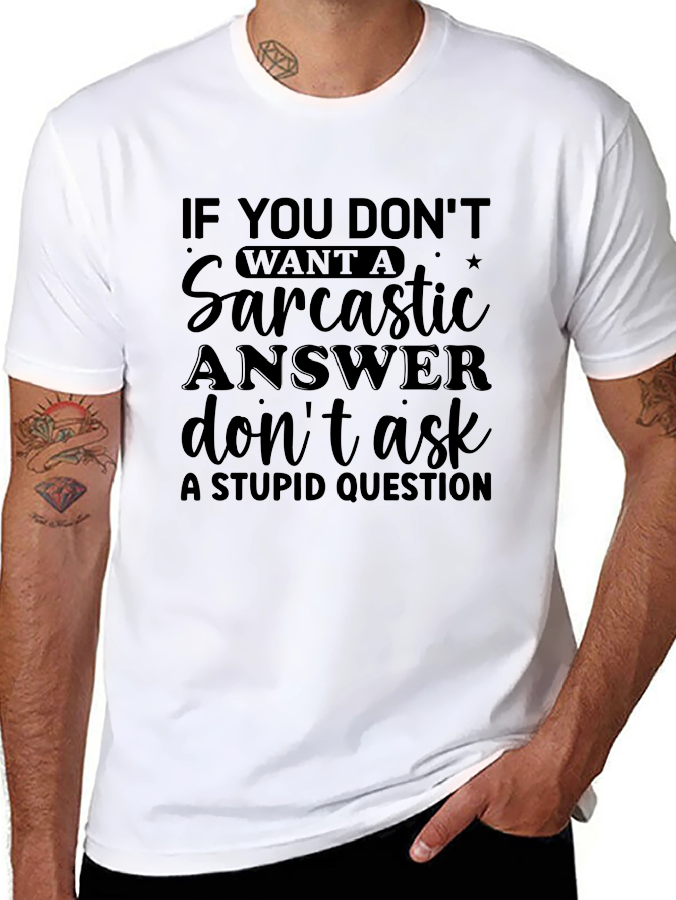 Sarcastic Answer Graphic Tee - Black Casual T-Shirt