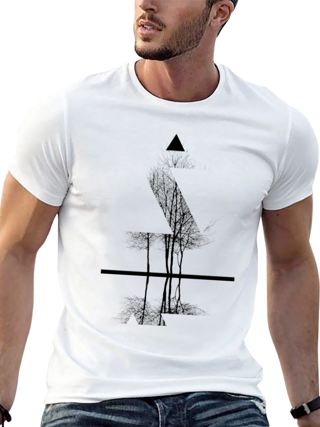 Geometric Tree Graphic Tee - Modern Mens T-Shirt