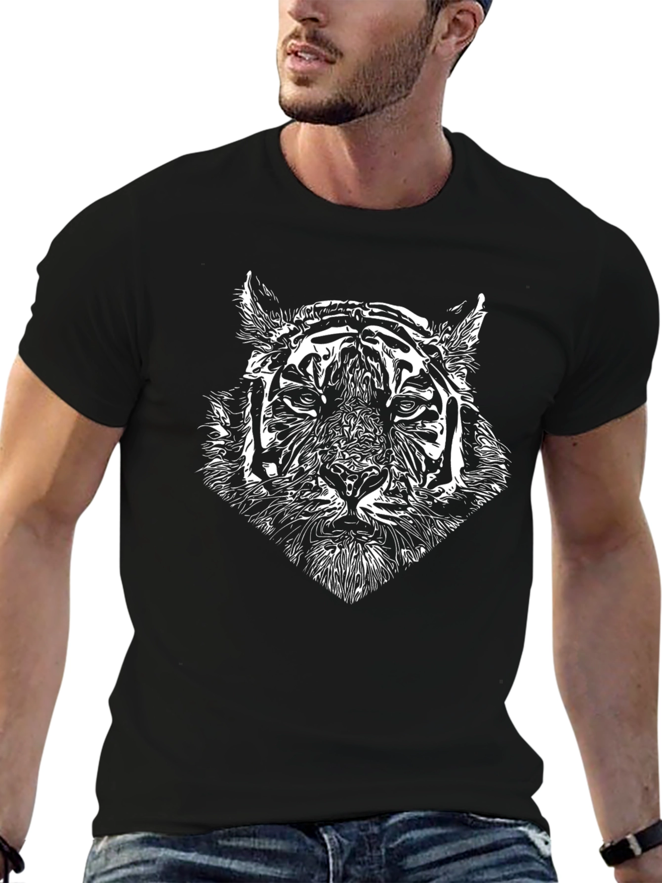 Tiger Graphic Tee - Black Cotton T-Shirt