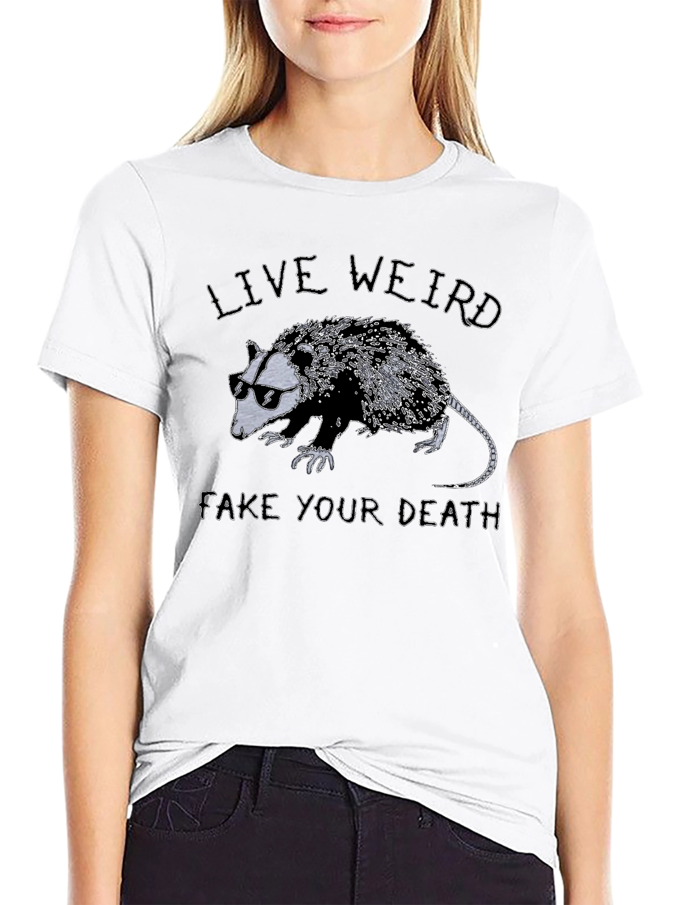 Live Weird Fake Your Death Opossum Graphic T-Shirt