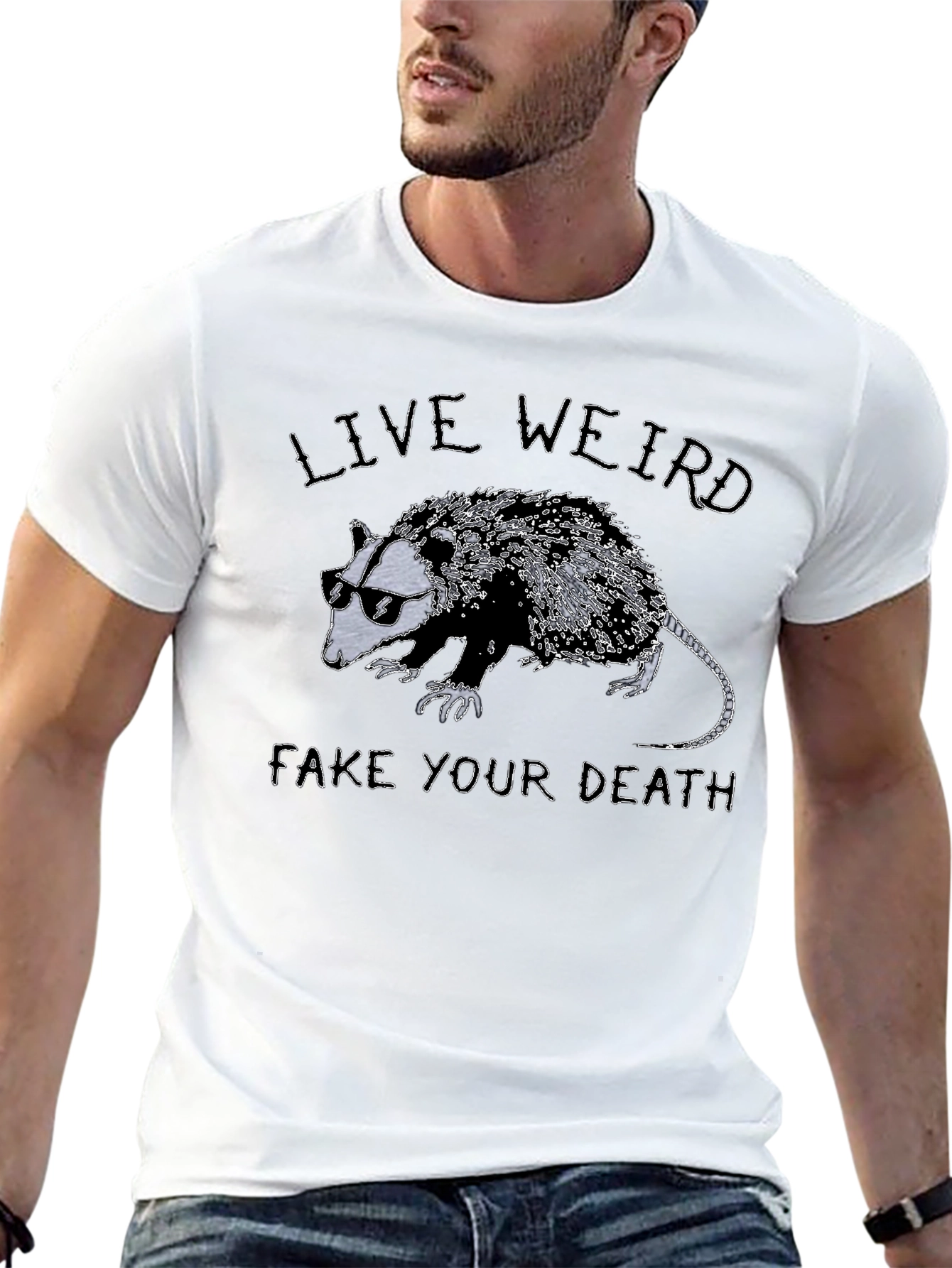 Live Weird Fake Your Death Opossum Graphic T-Shirt