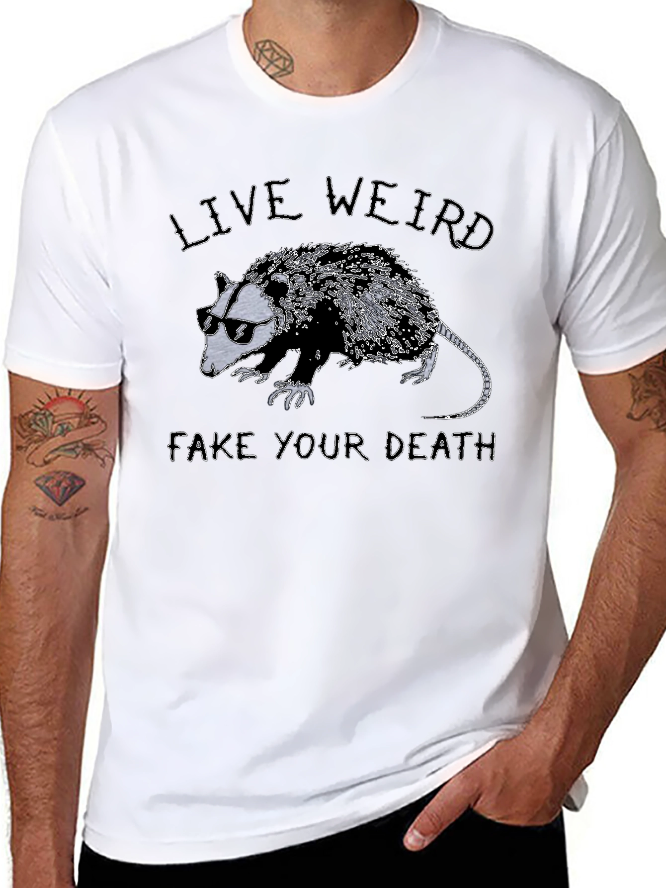 Live Weird Fake Your Death Opossum Graphic T-Shirt