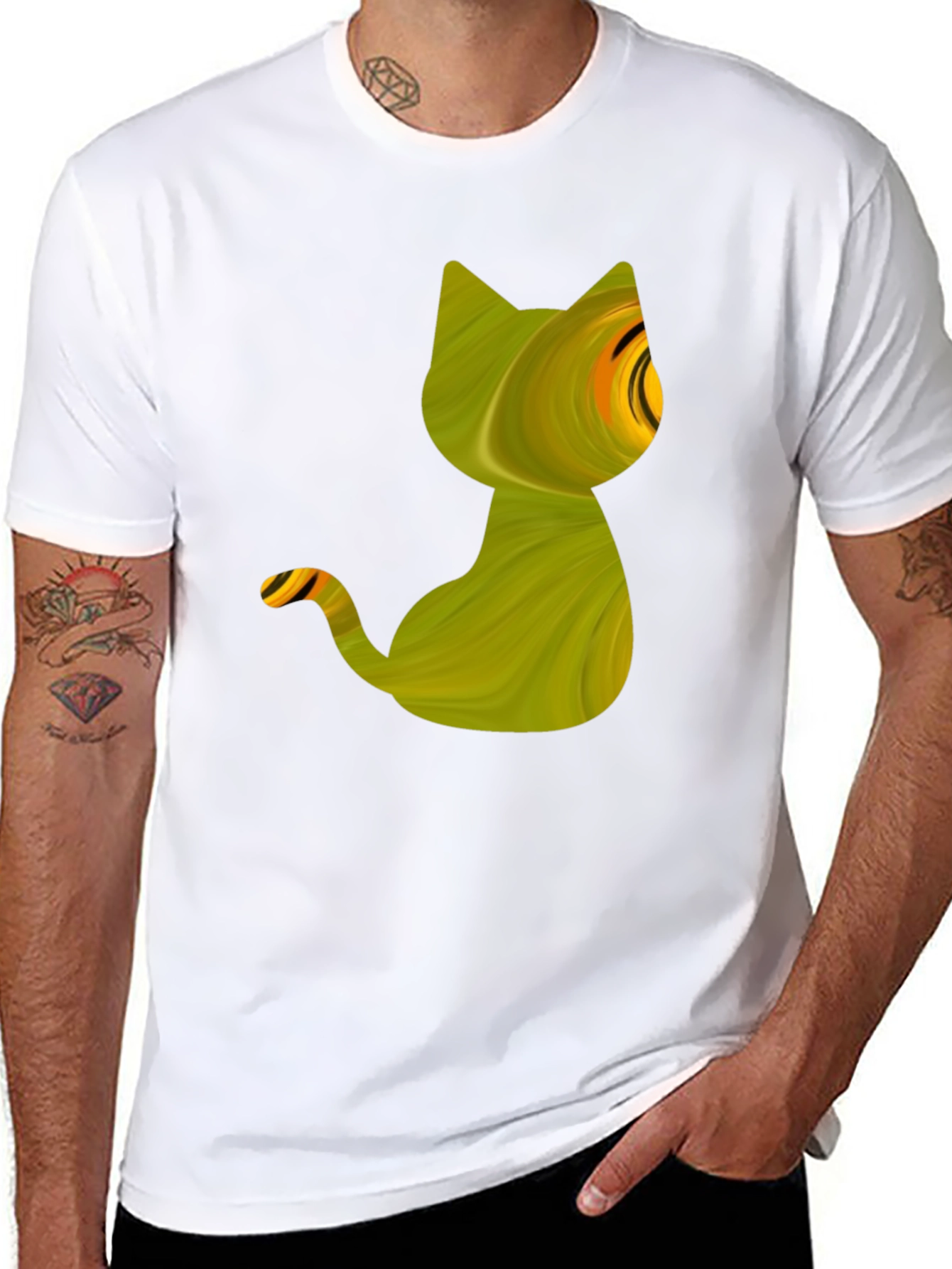 Abstract Cat Graphic Tee - Mens Black T-Shirt