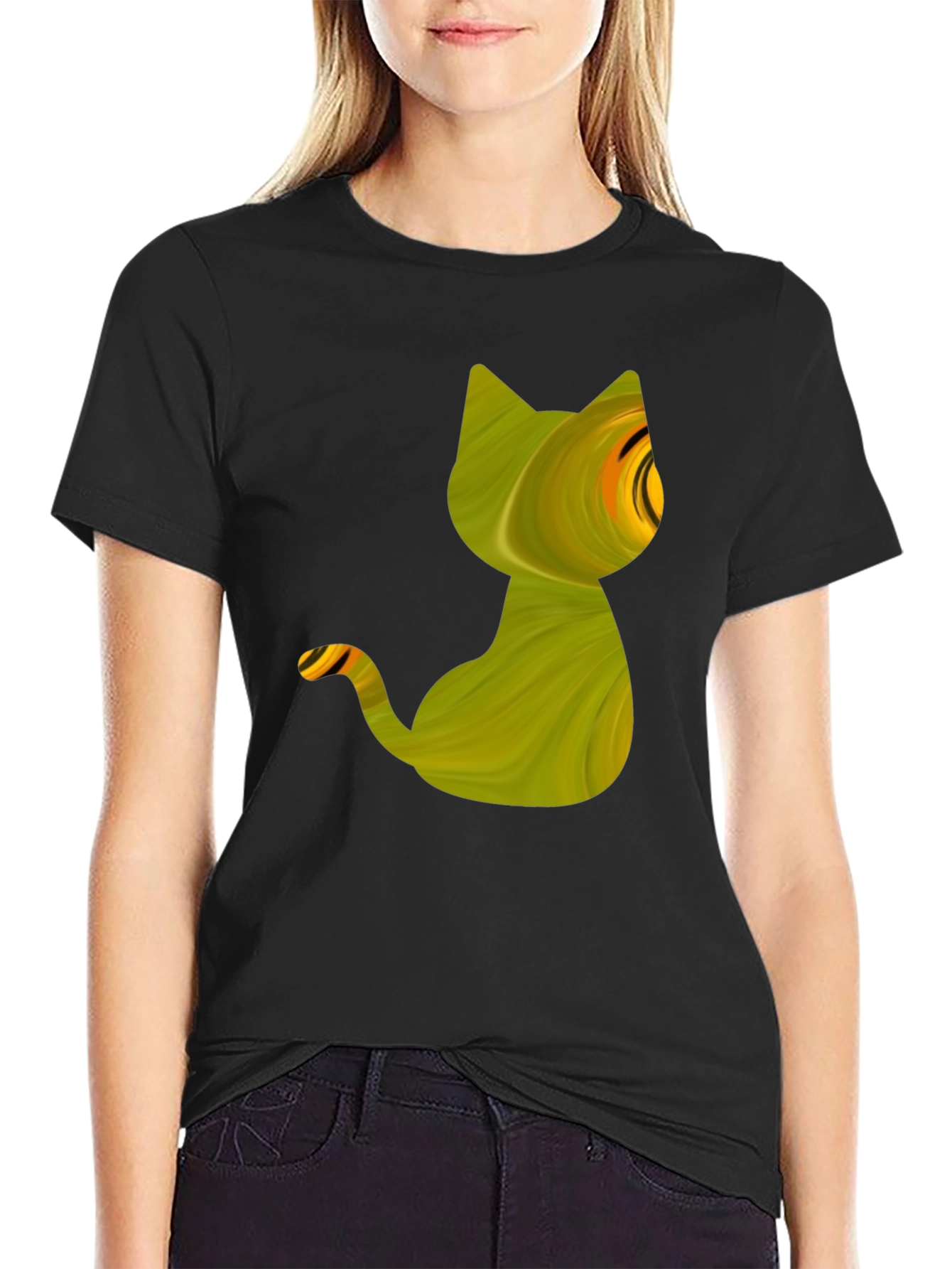 Abstract Cat Graphic Tee - Mens Black T-Shirt