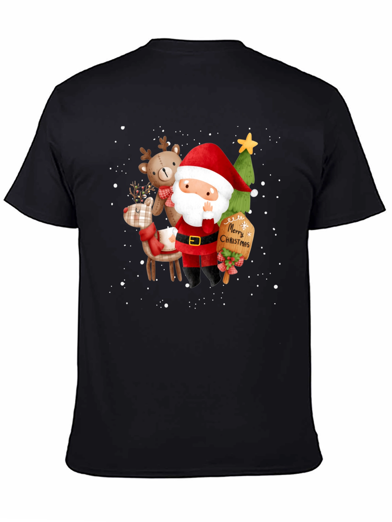Festive Christmas Graphic Tee - Santa & Reindeer Design
