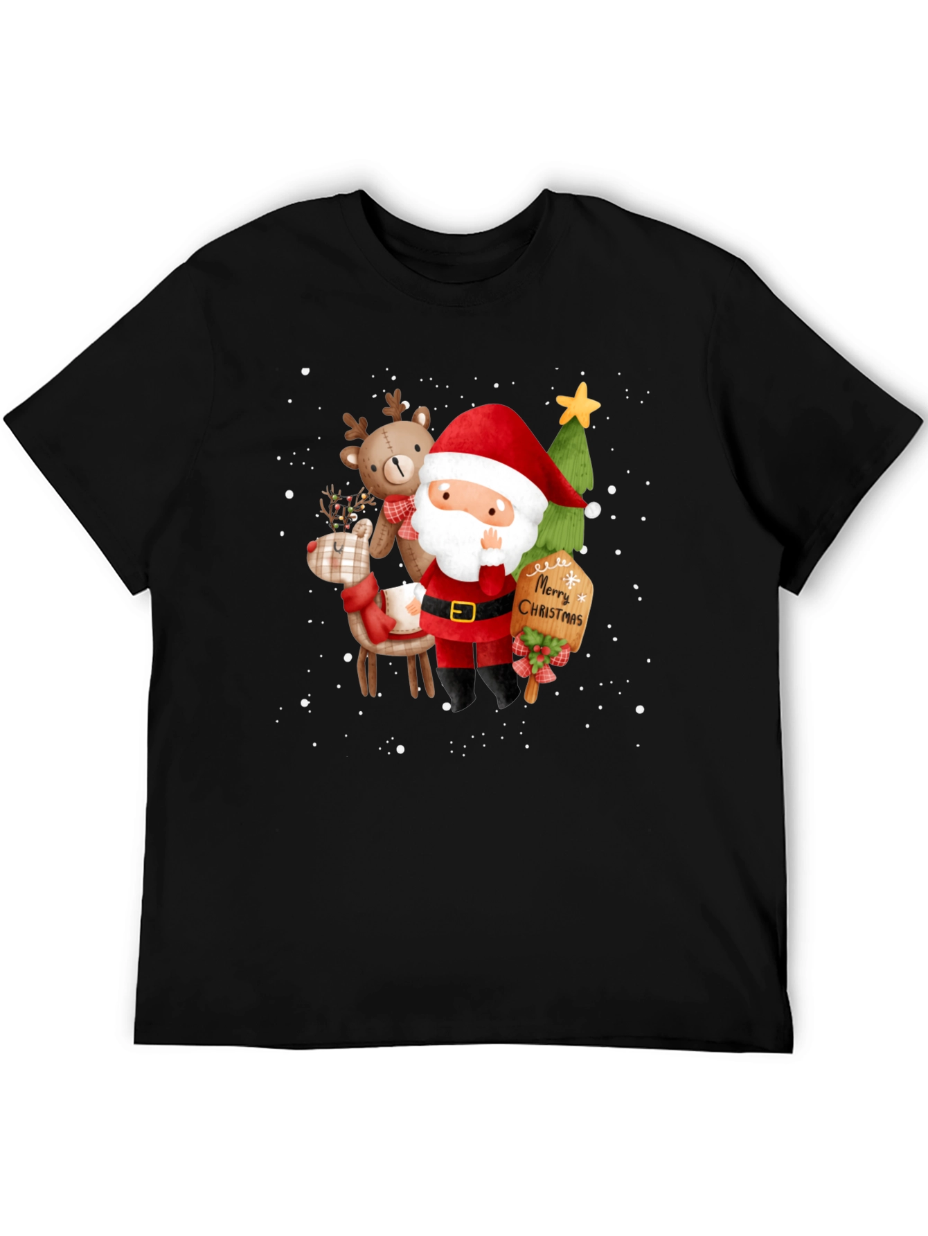 Festive Christmas Graphic Tee - Santa & Reindeer Design