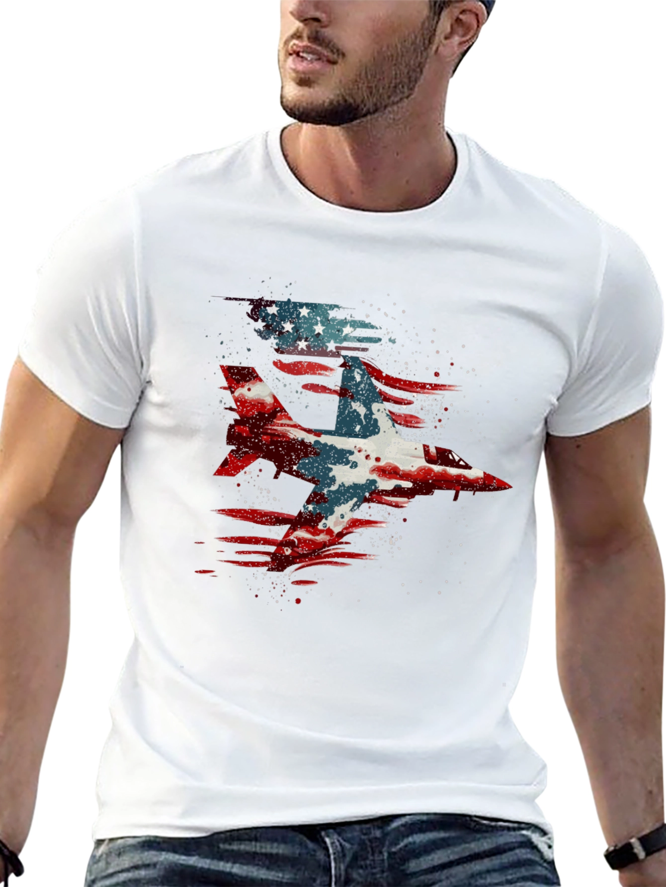 Jet Fighter American Flag Graphic Tee