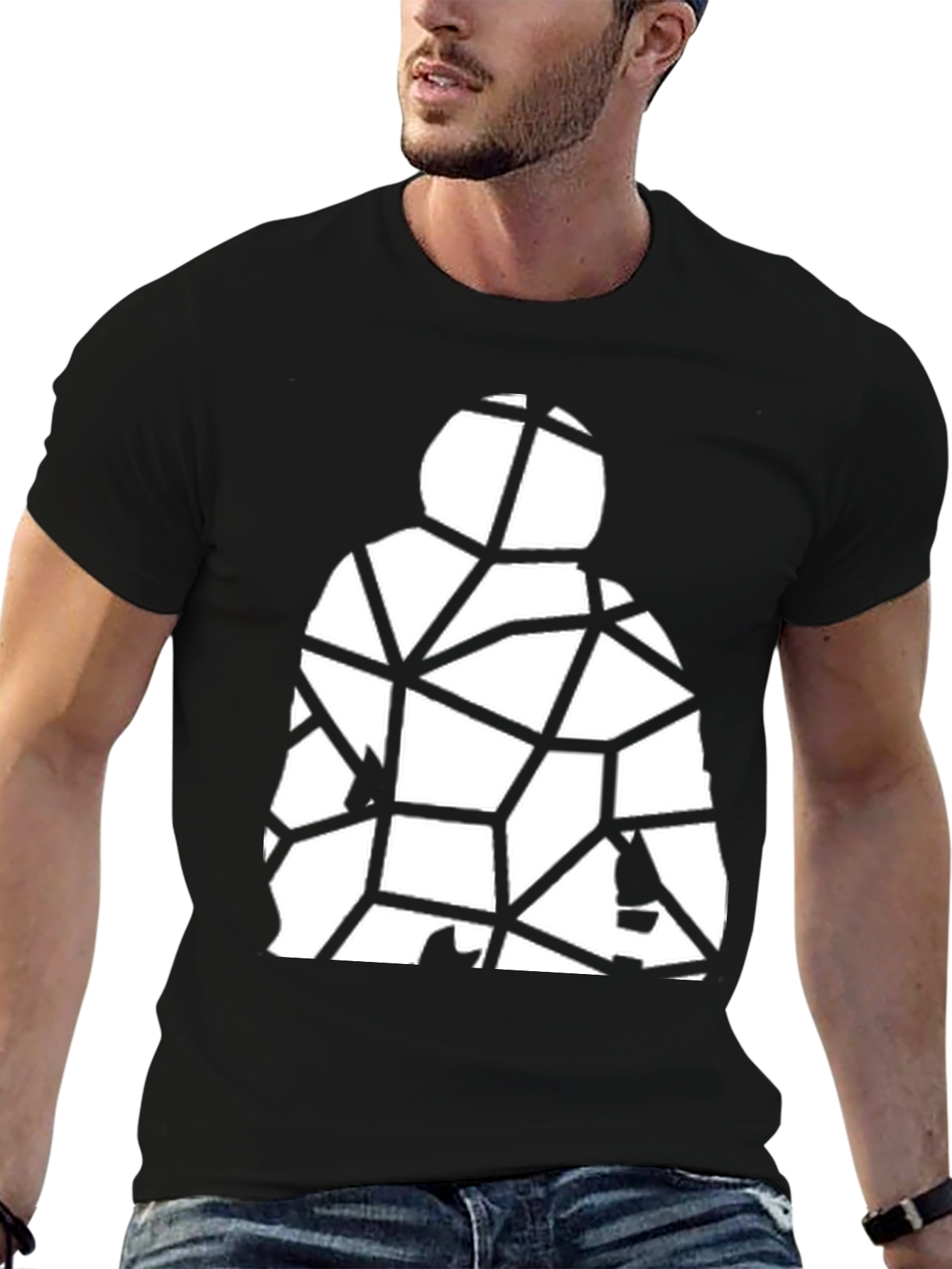 Geometric Abstract Man Graphic Tee - Black