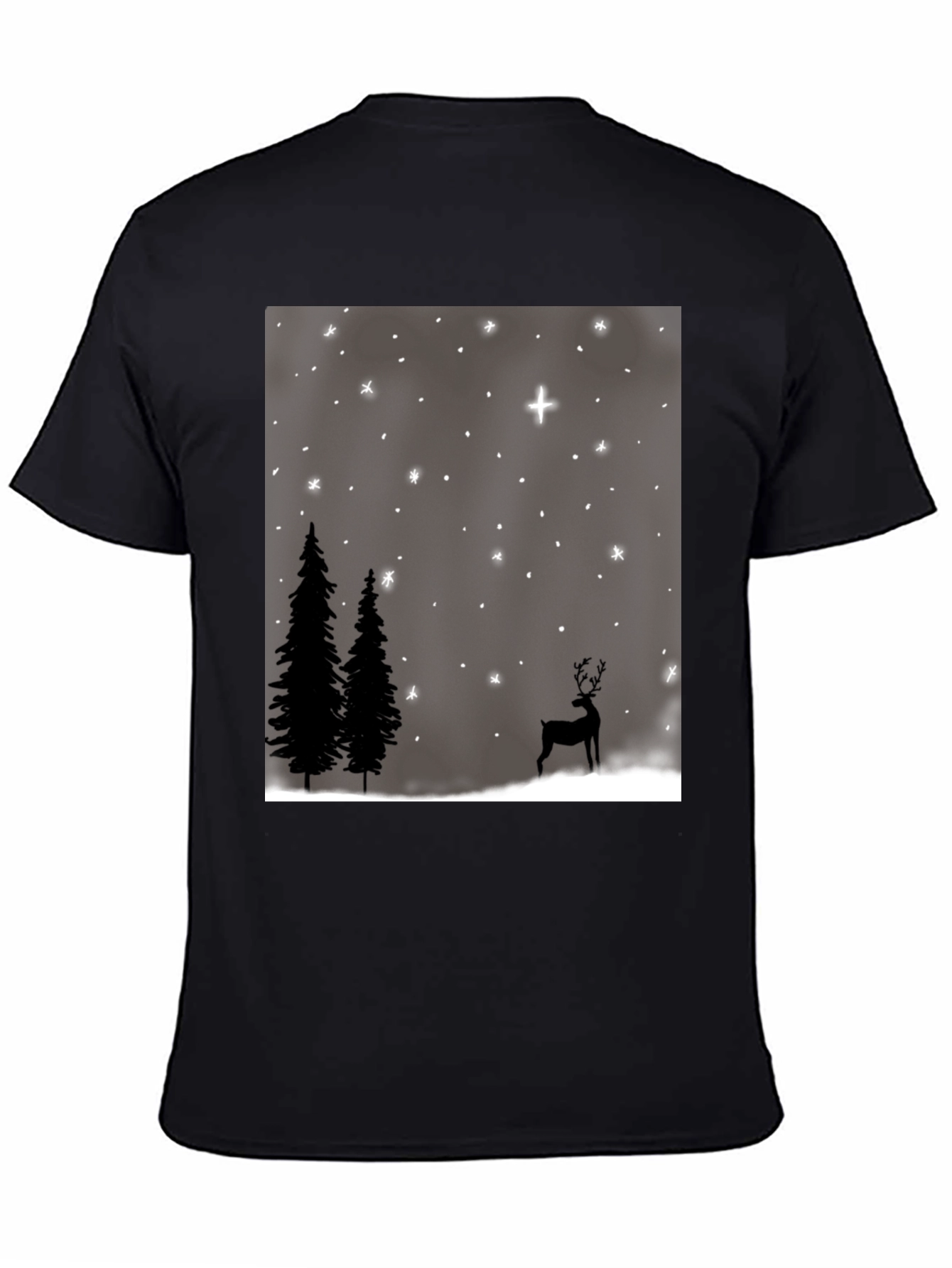 Winter Scene Graphic Tee - Holiday Deer and Stars