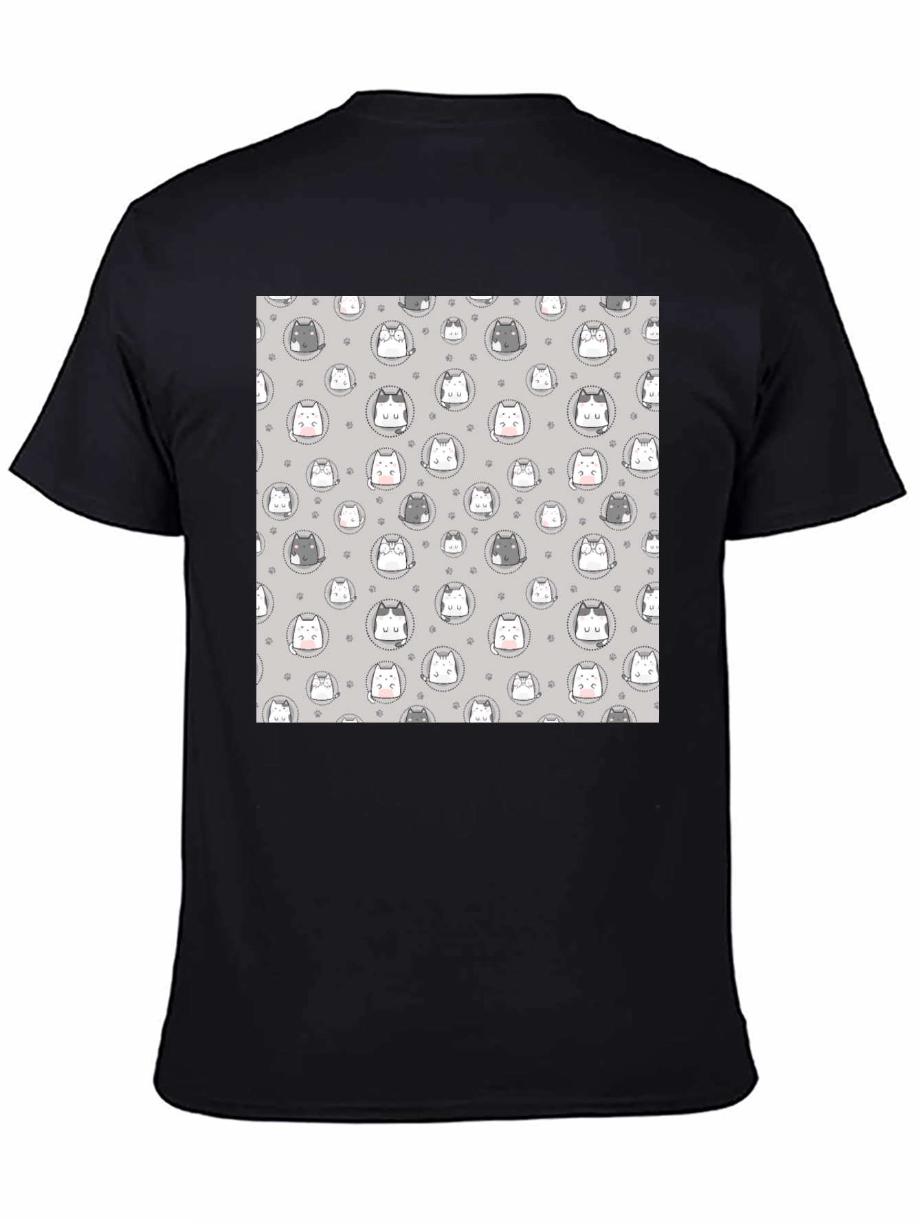 Cute Cartoon Cat Print T-Shirt - Black