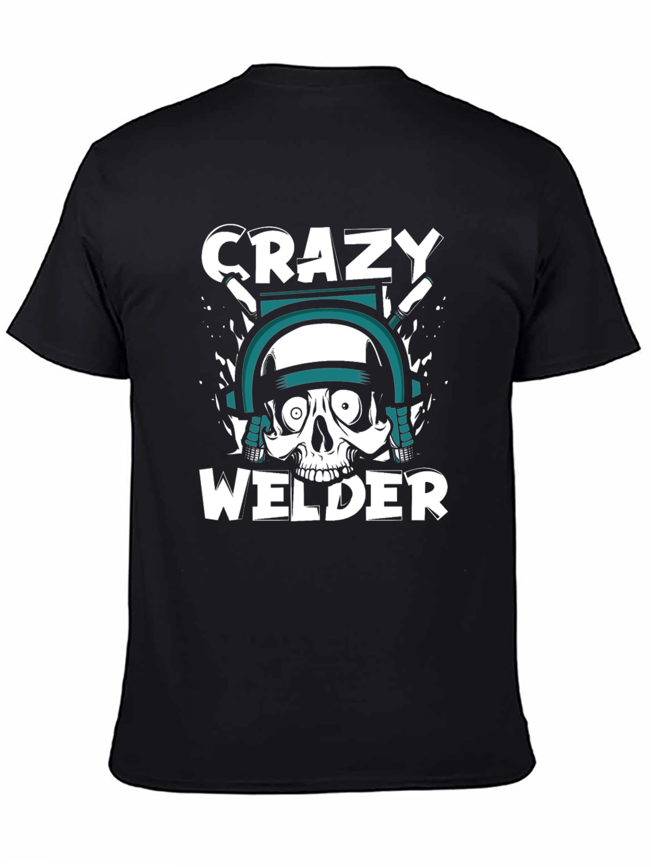 Crazy Welder Skull Graphic T-Shirt - Black