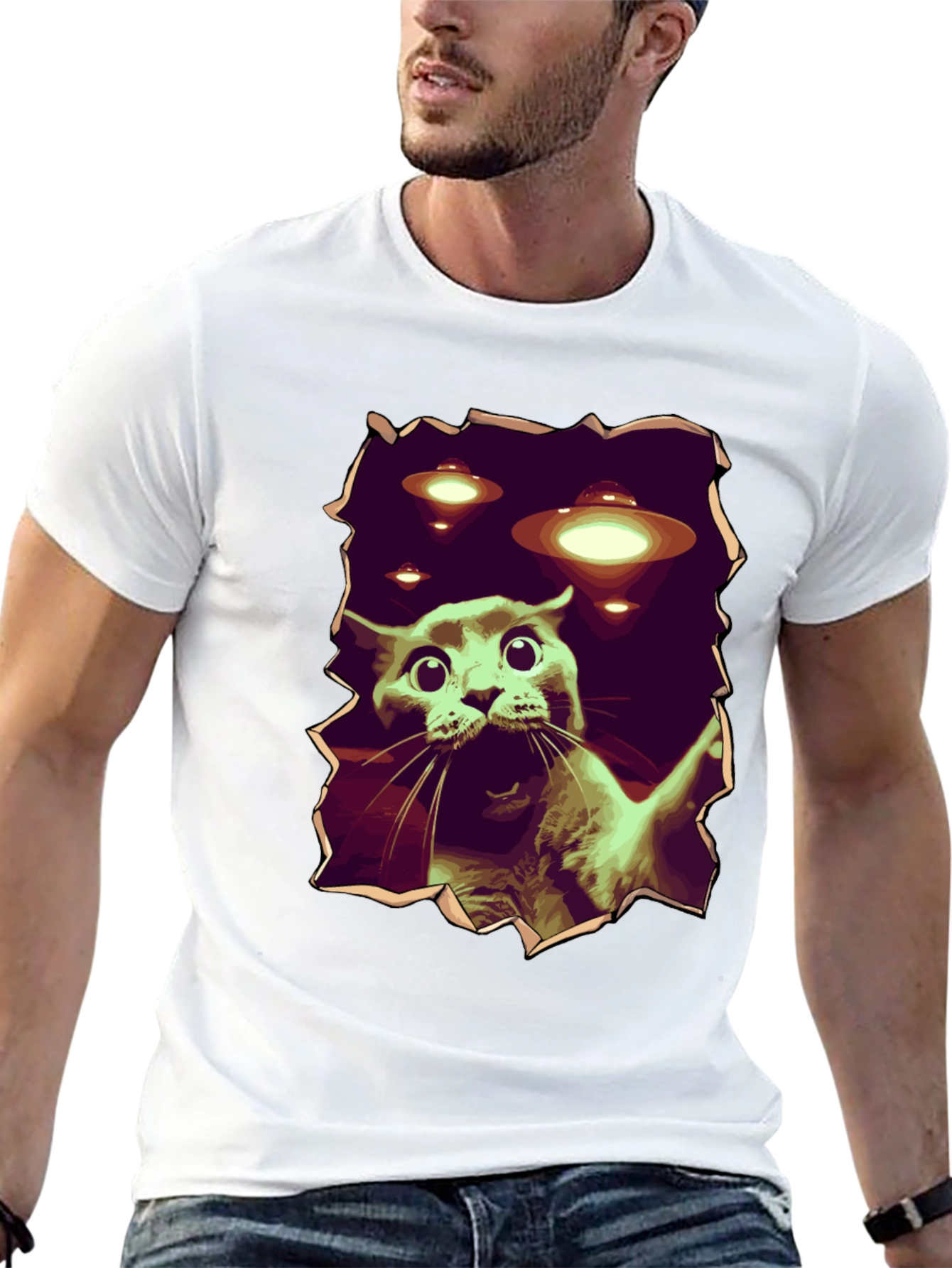 UFO Cat T-Shirt - Funny Alien Abduction Tee