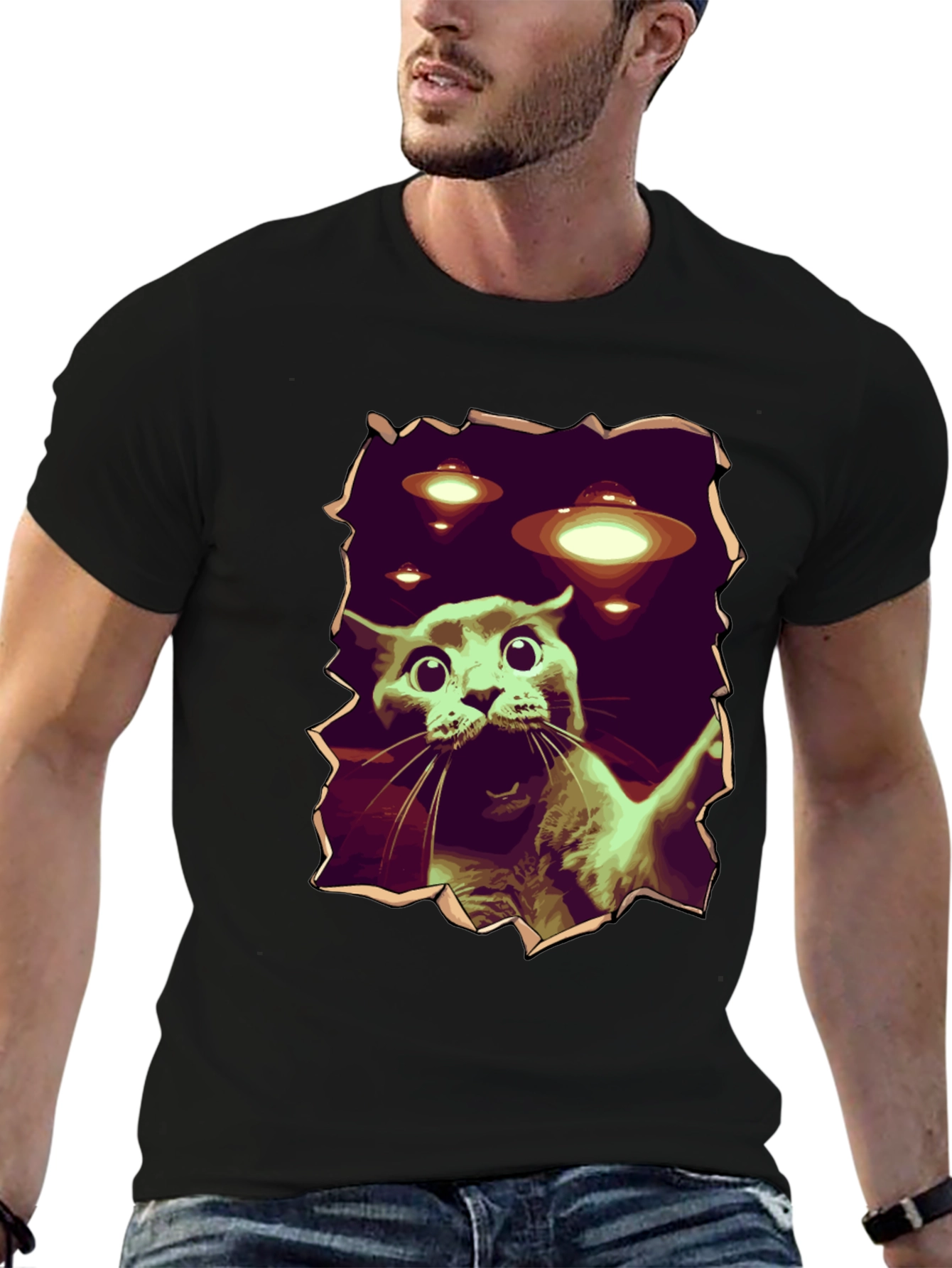UFO Cat T-Shirt - Funny Alien Abduction Tee