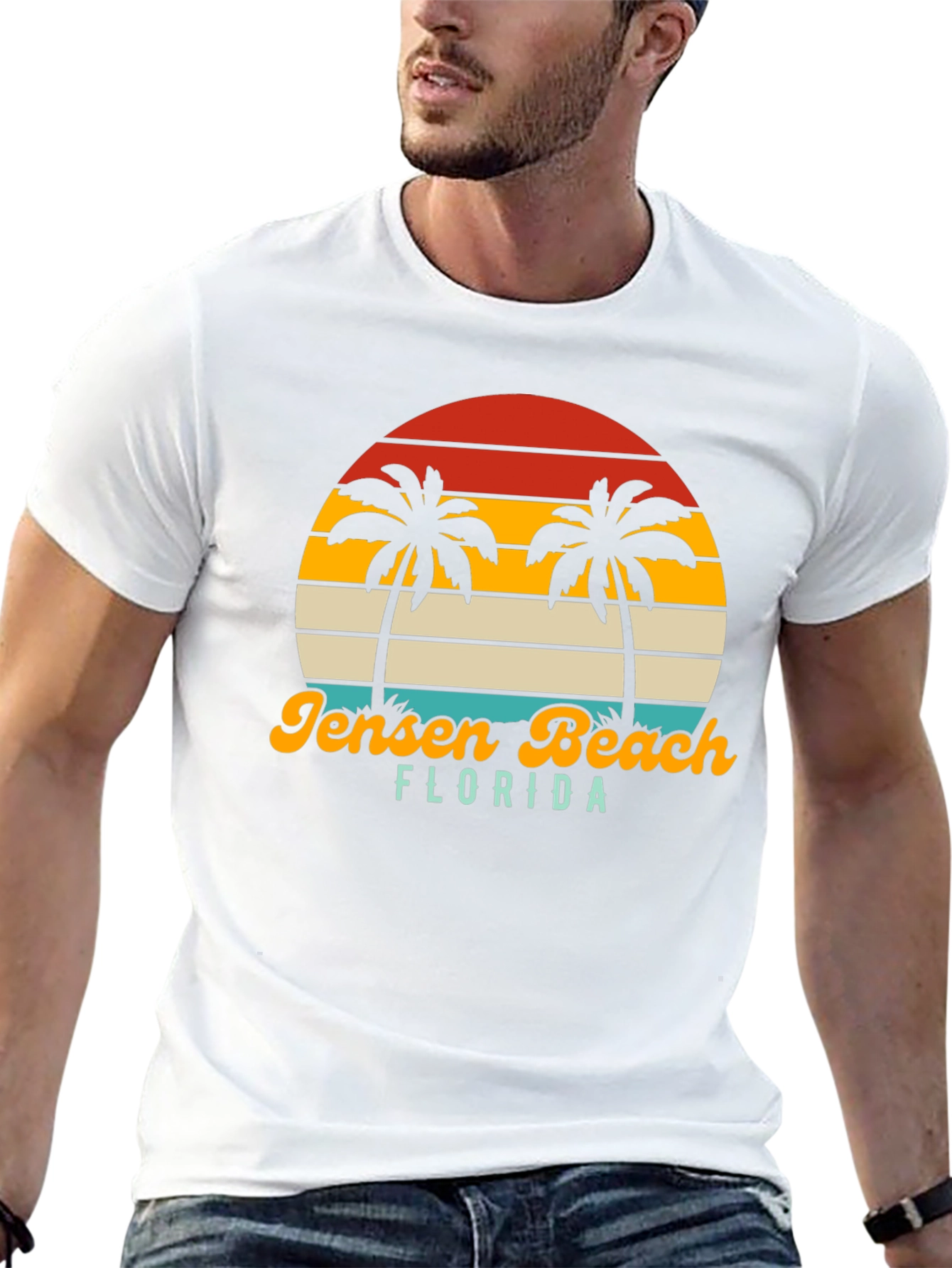 Jensen Beach Florida Palm Tree Sunset Graphic Tee
