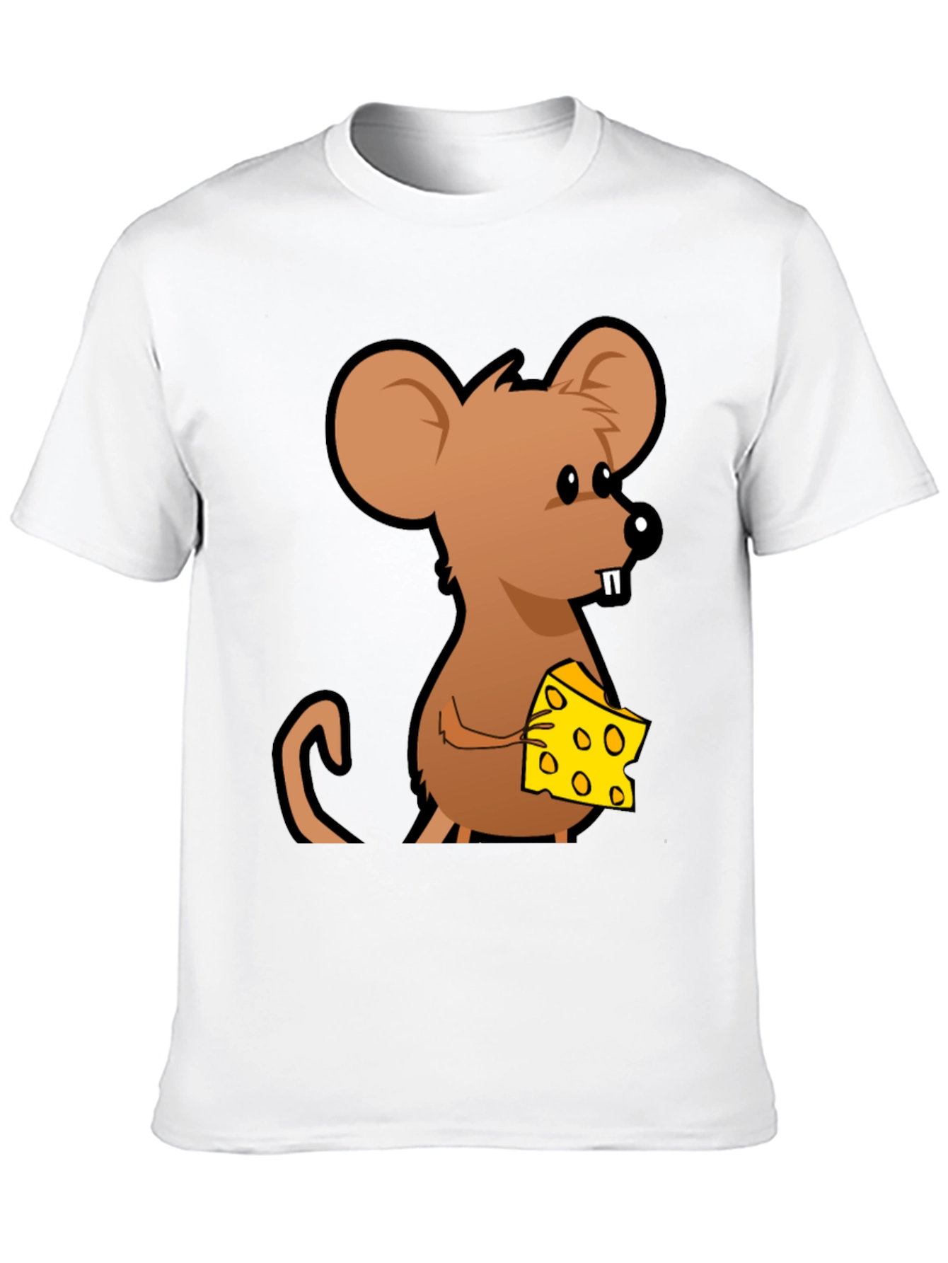 Cartoon Mouse with Cheese Graphic T-Shirt - Black