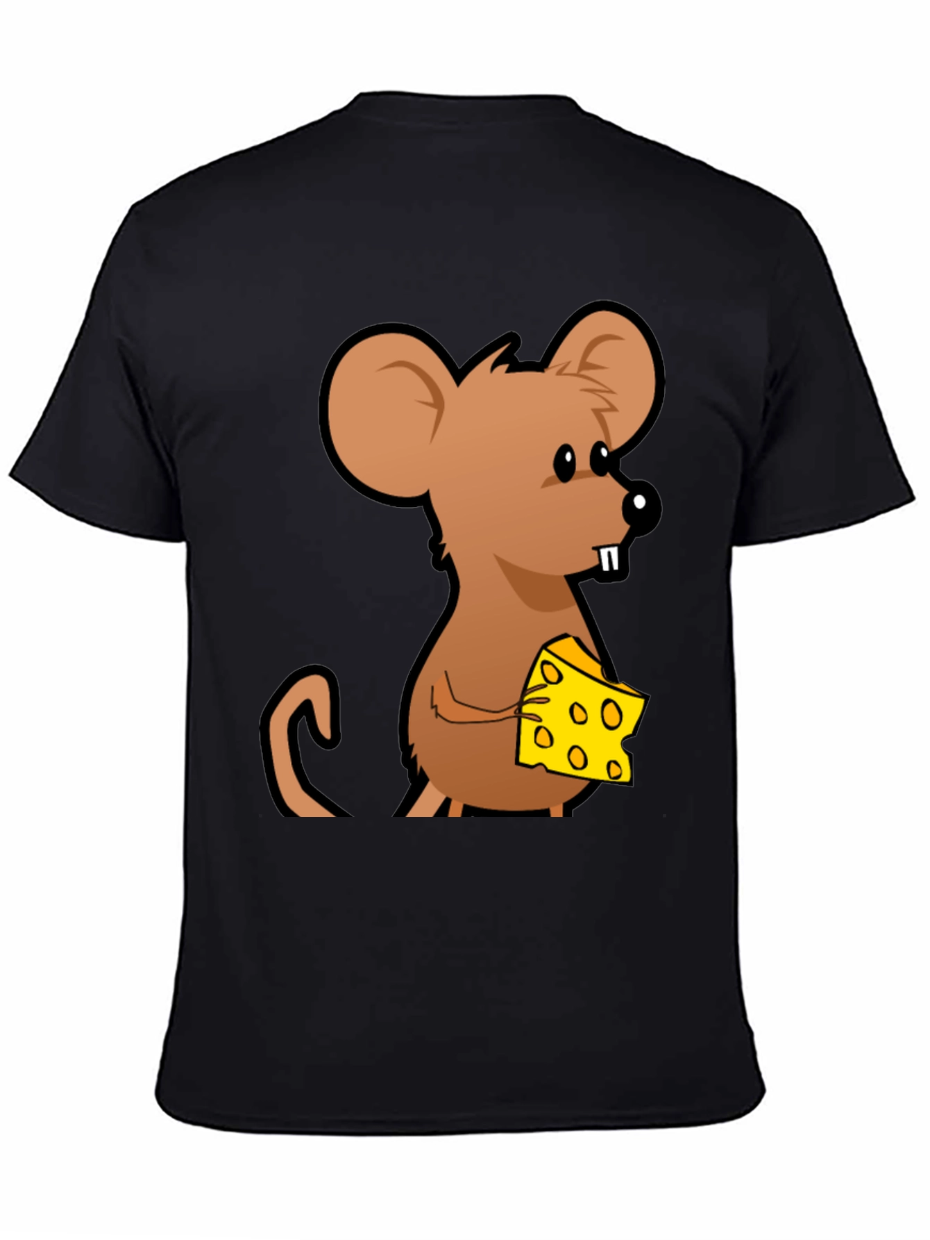 Cartoon Mouse with Cheese Graphic T-Shirt - Black
