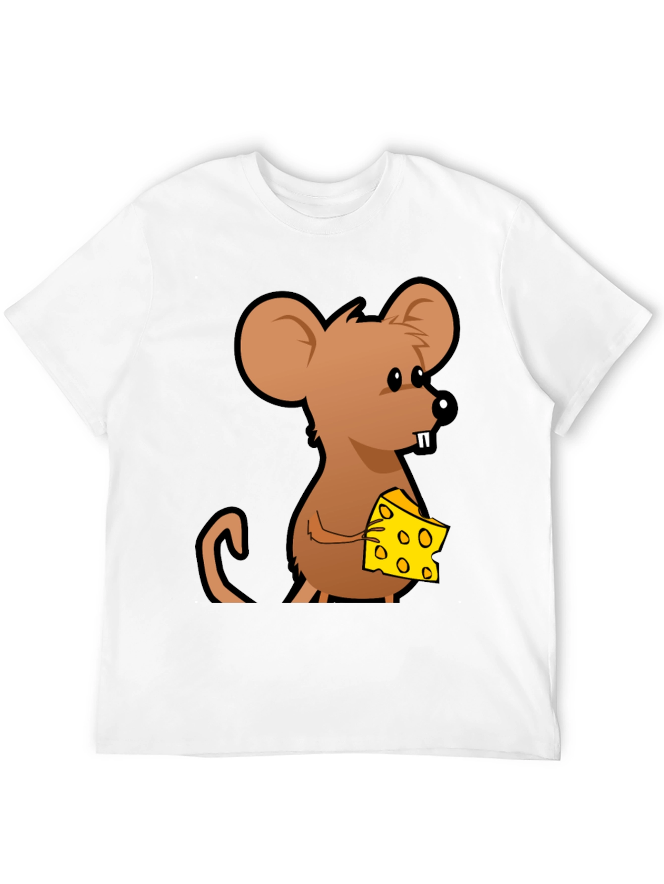 Cartoon Mouse with Cheese Graphic T-Shirt - Black
