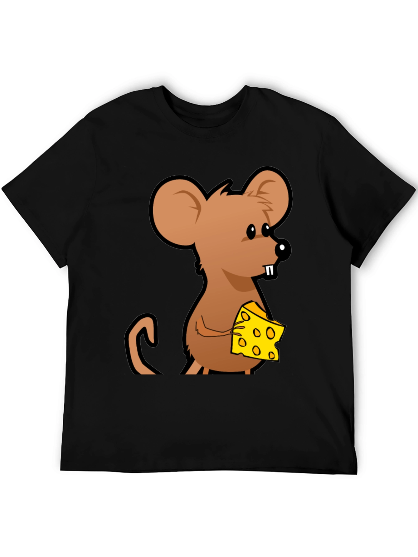 Cartoon Mouse with Cheese Graphic T-Shirt - Black