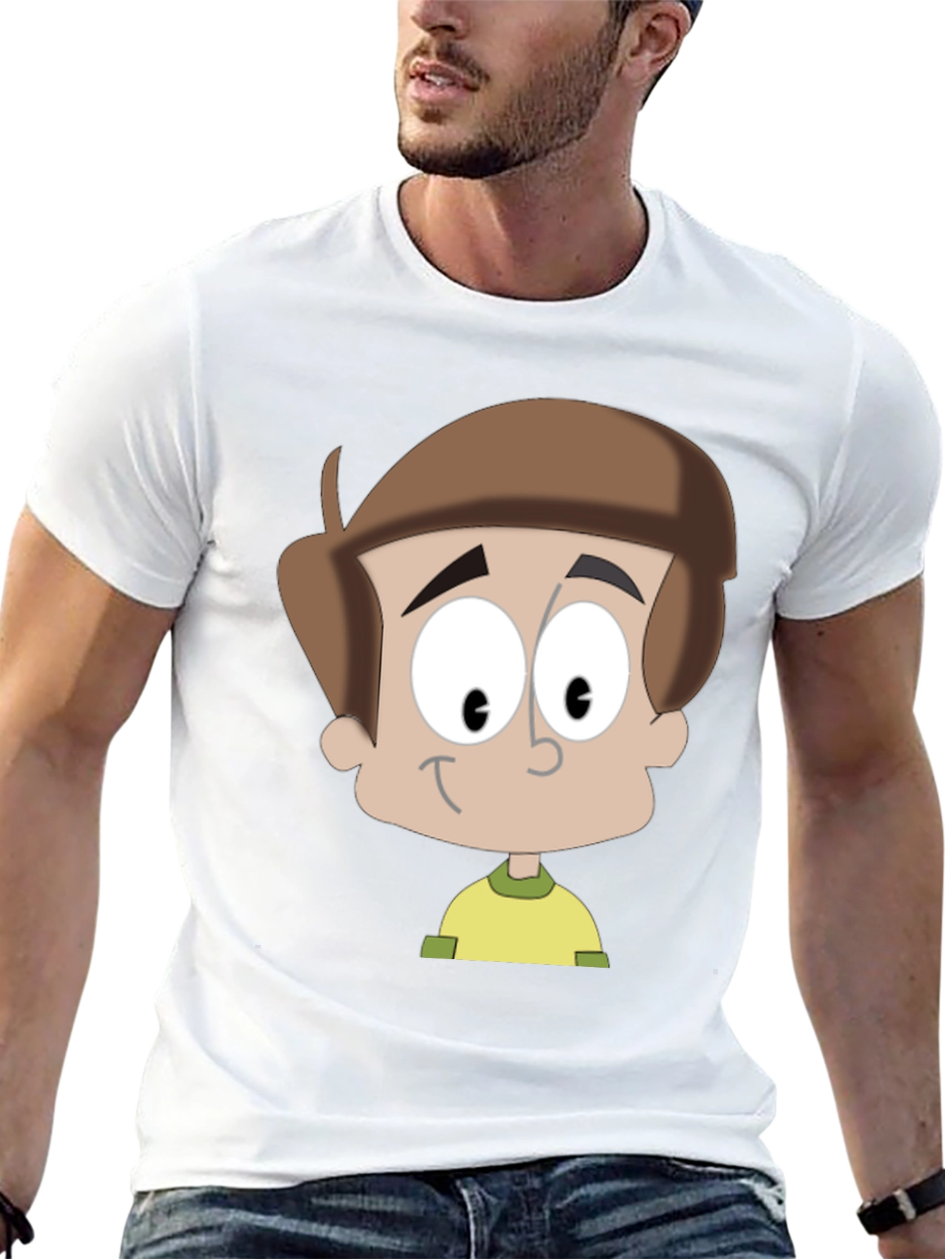 Cartoon Boy Graphic T-Shirt - Casual Black Tee