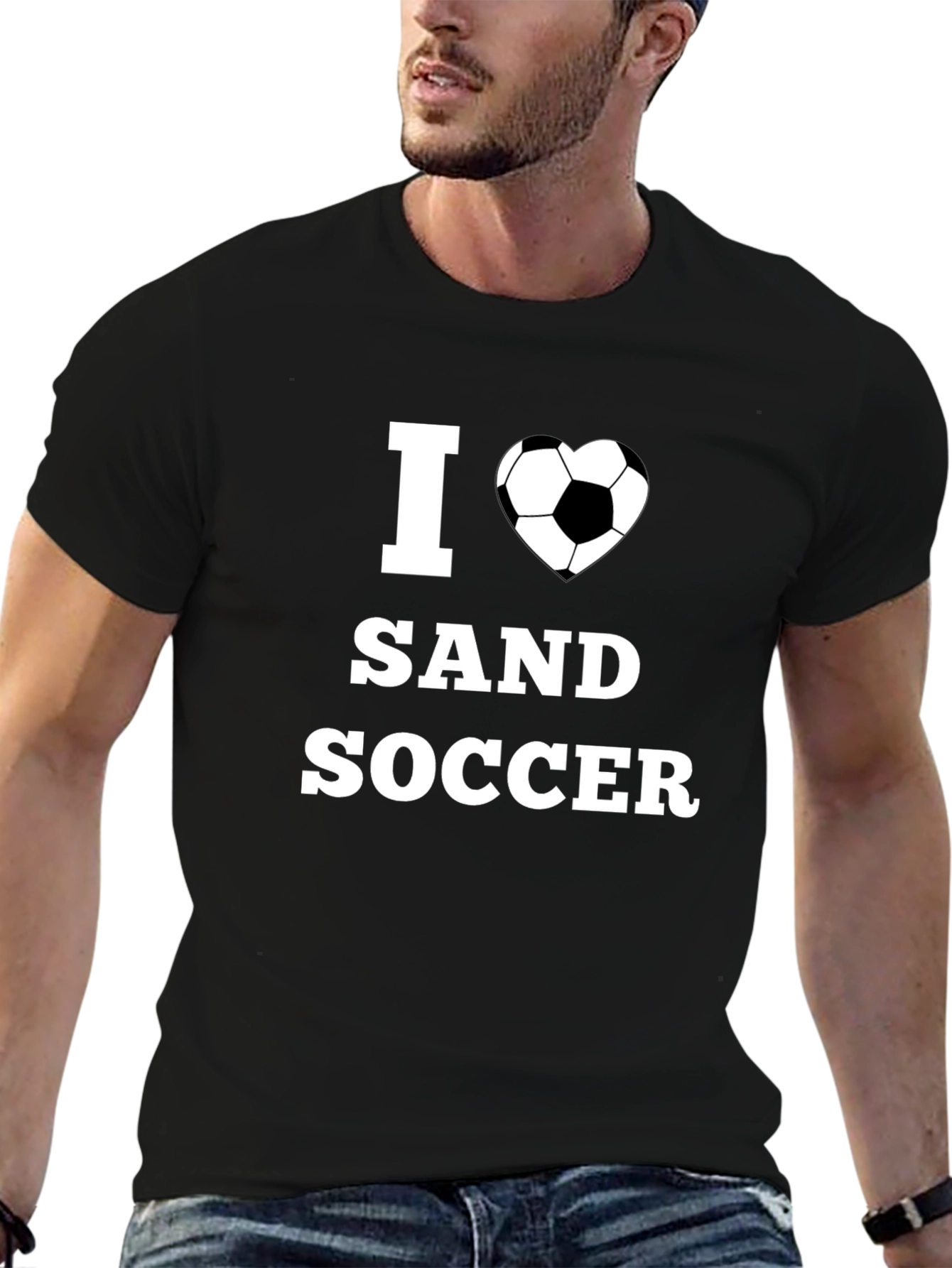 I Heart Sand Soccer Black Graphic T-Shirt