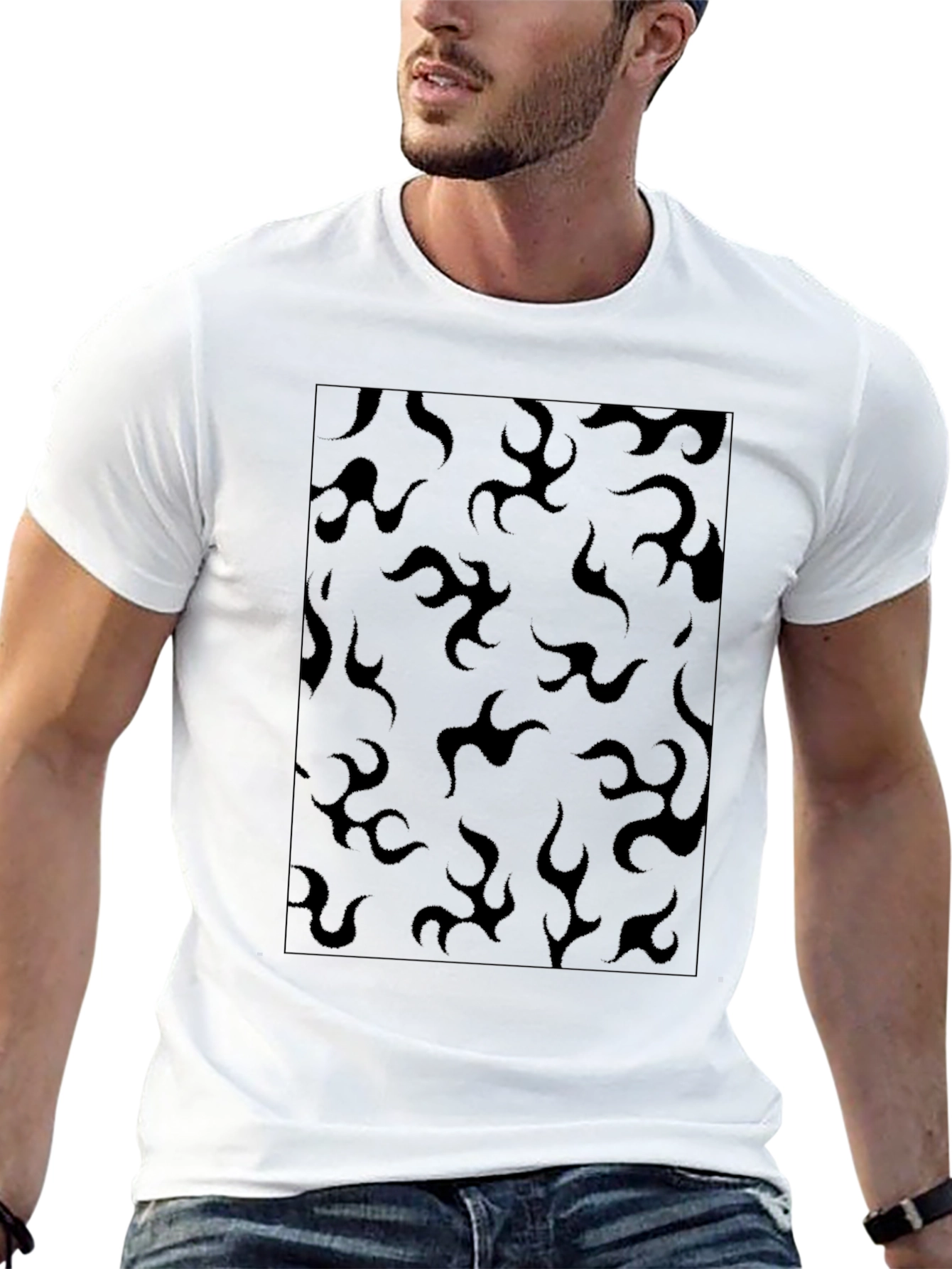 Black Flame Pattern T-Shirt - Casual Style