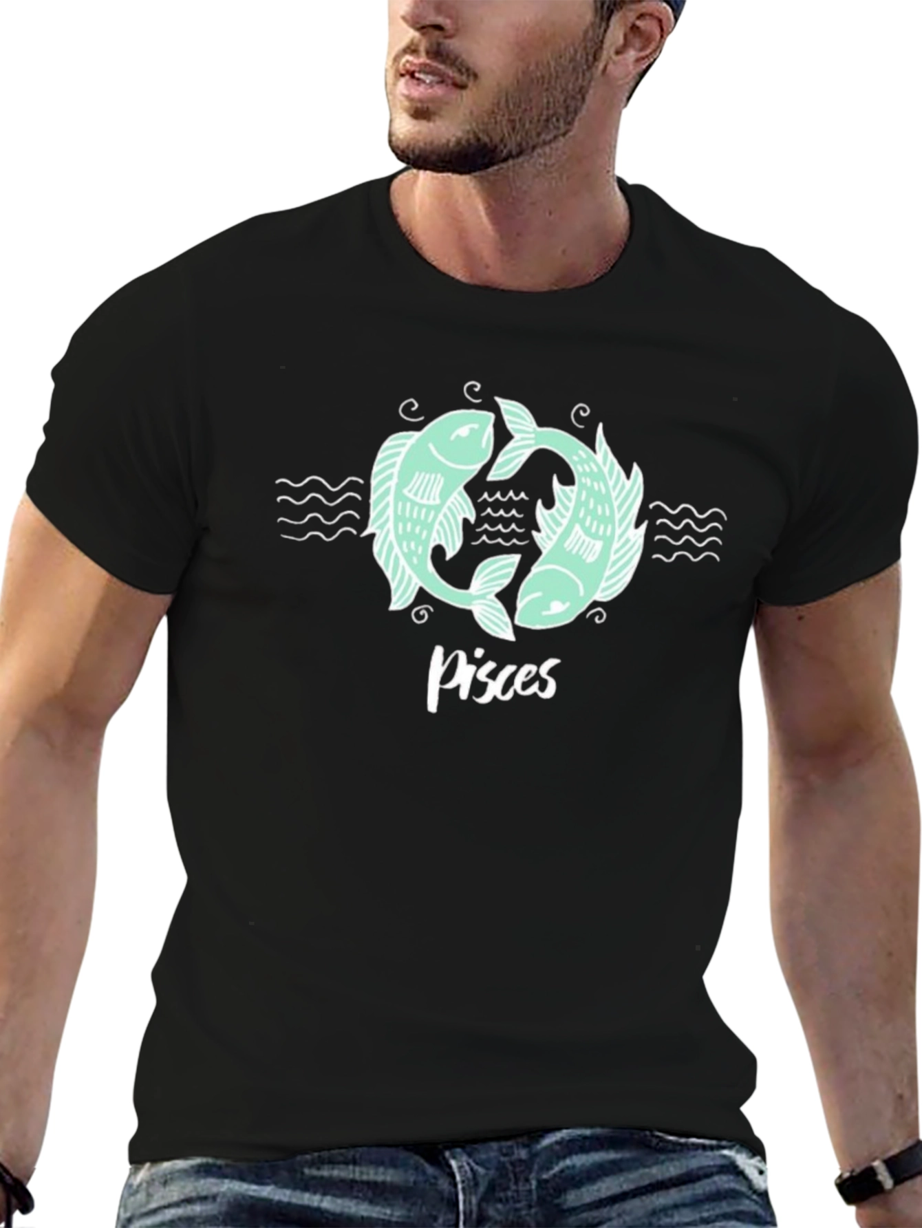 Pisces Zodiac Graphic Tee - Black Cotton T-Shirt