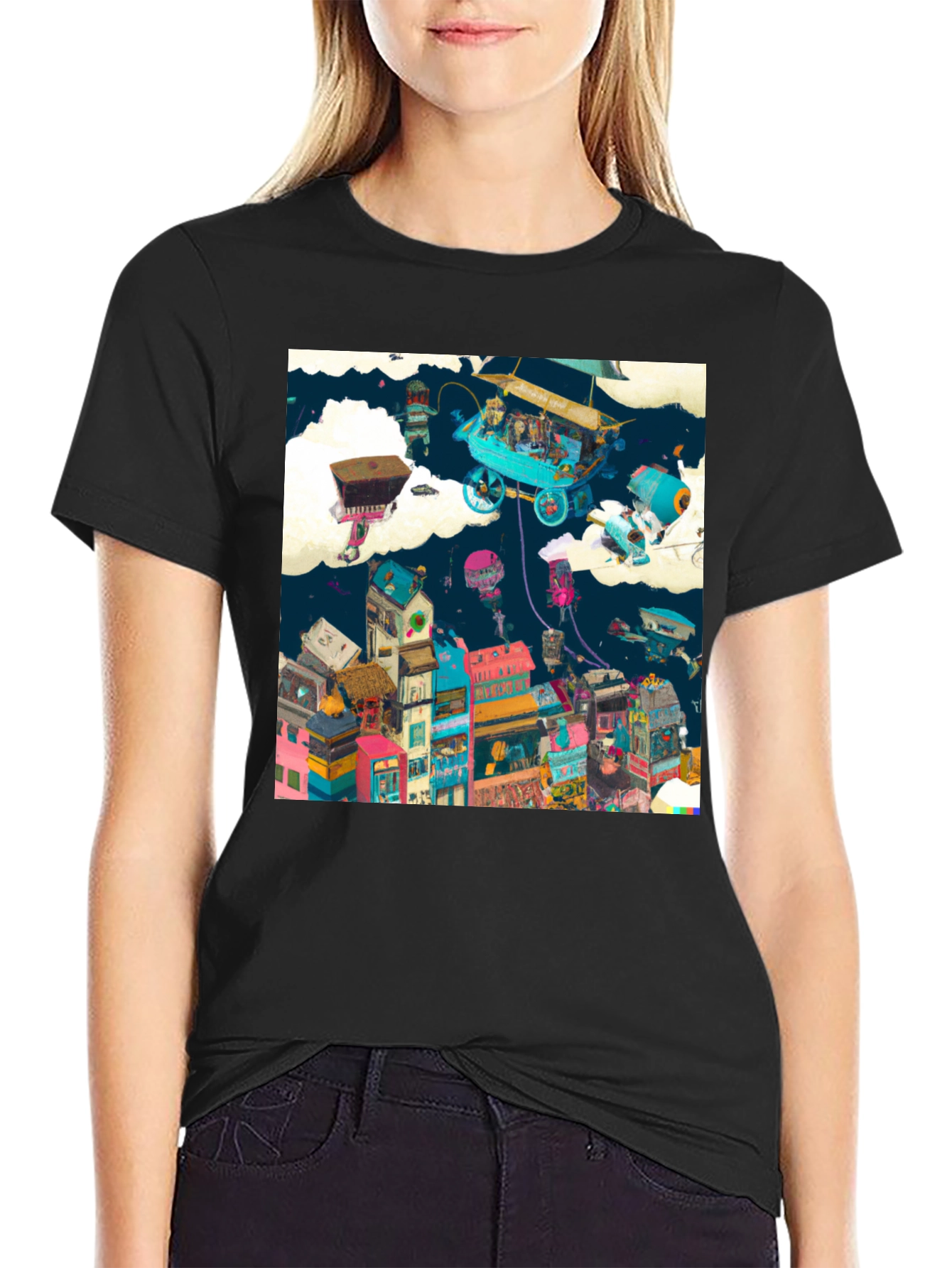 Artistic Cityscape Graphic Print T-Shirt