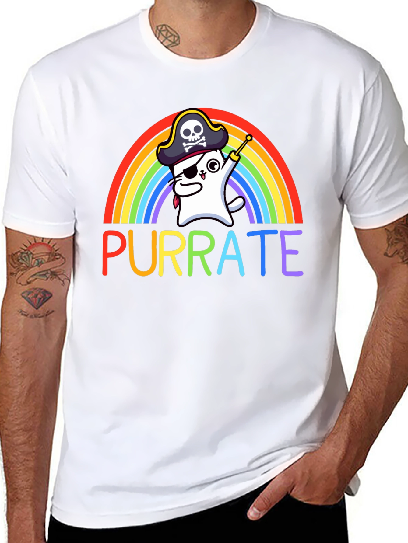 Purrate T-Shirt: Rainbow Cat Pirate Tee