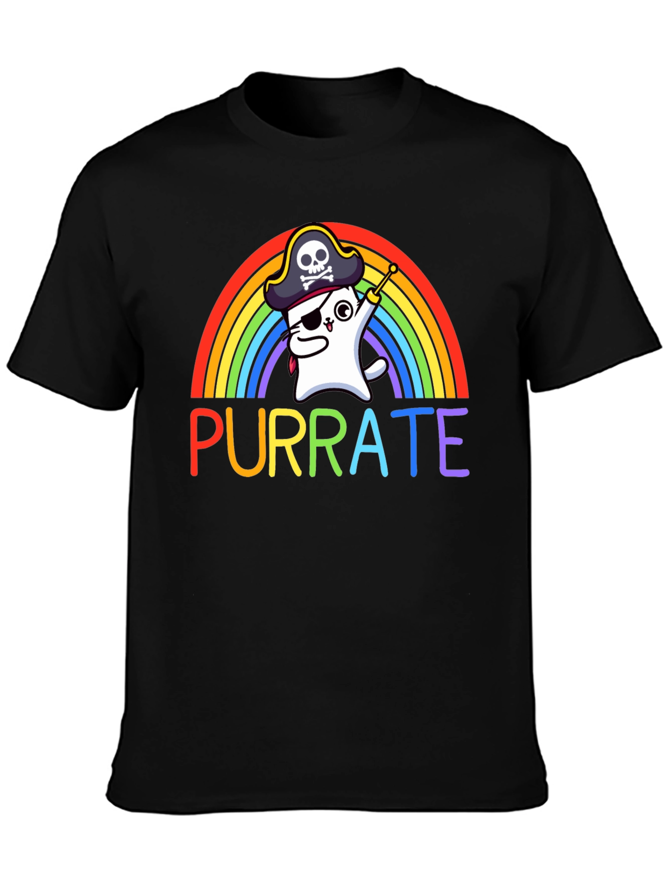 Purrate T-Shirt: Rainbow Cat Pirate Tee