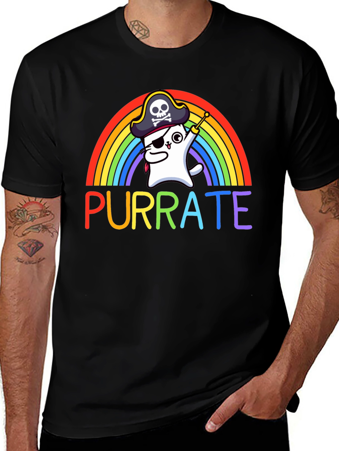 Purrate T-Shirt: Rainbow Cat Pirate Tee