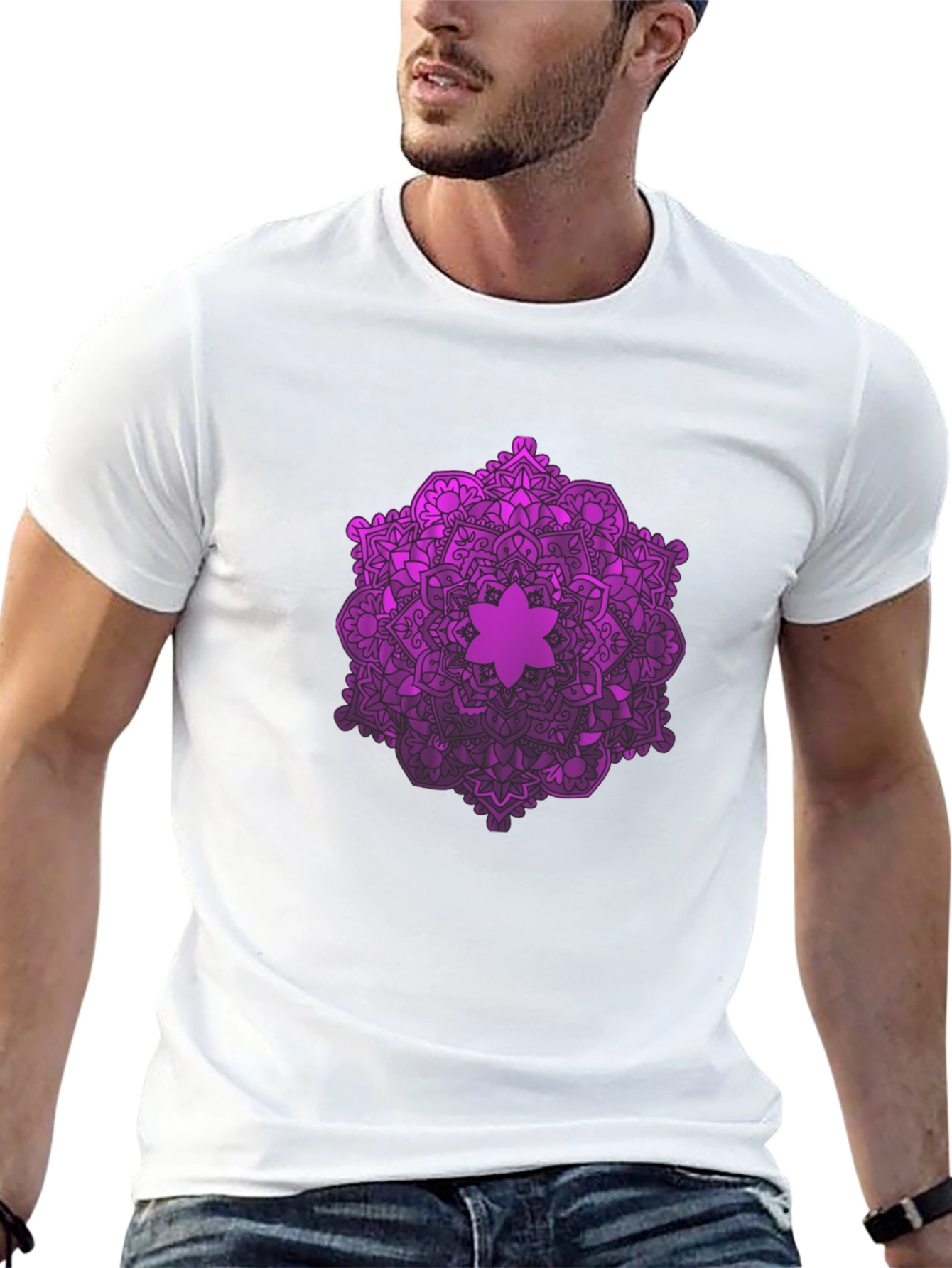 Purple Mandala Graphic Black T-Shirt