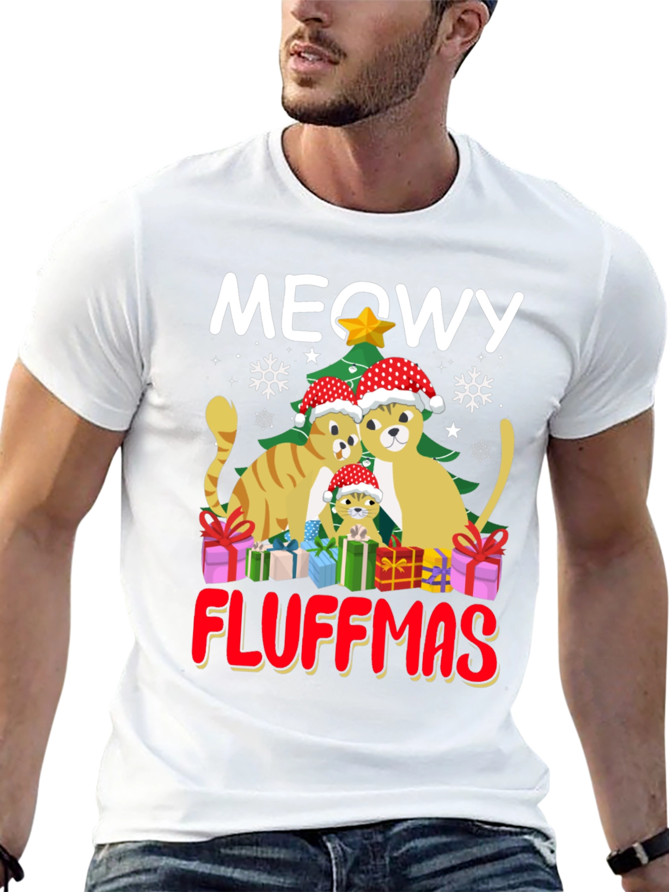 Meowy Fluffmas Cat Christmas Graphic Tee