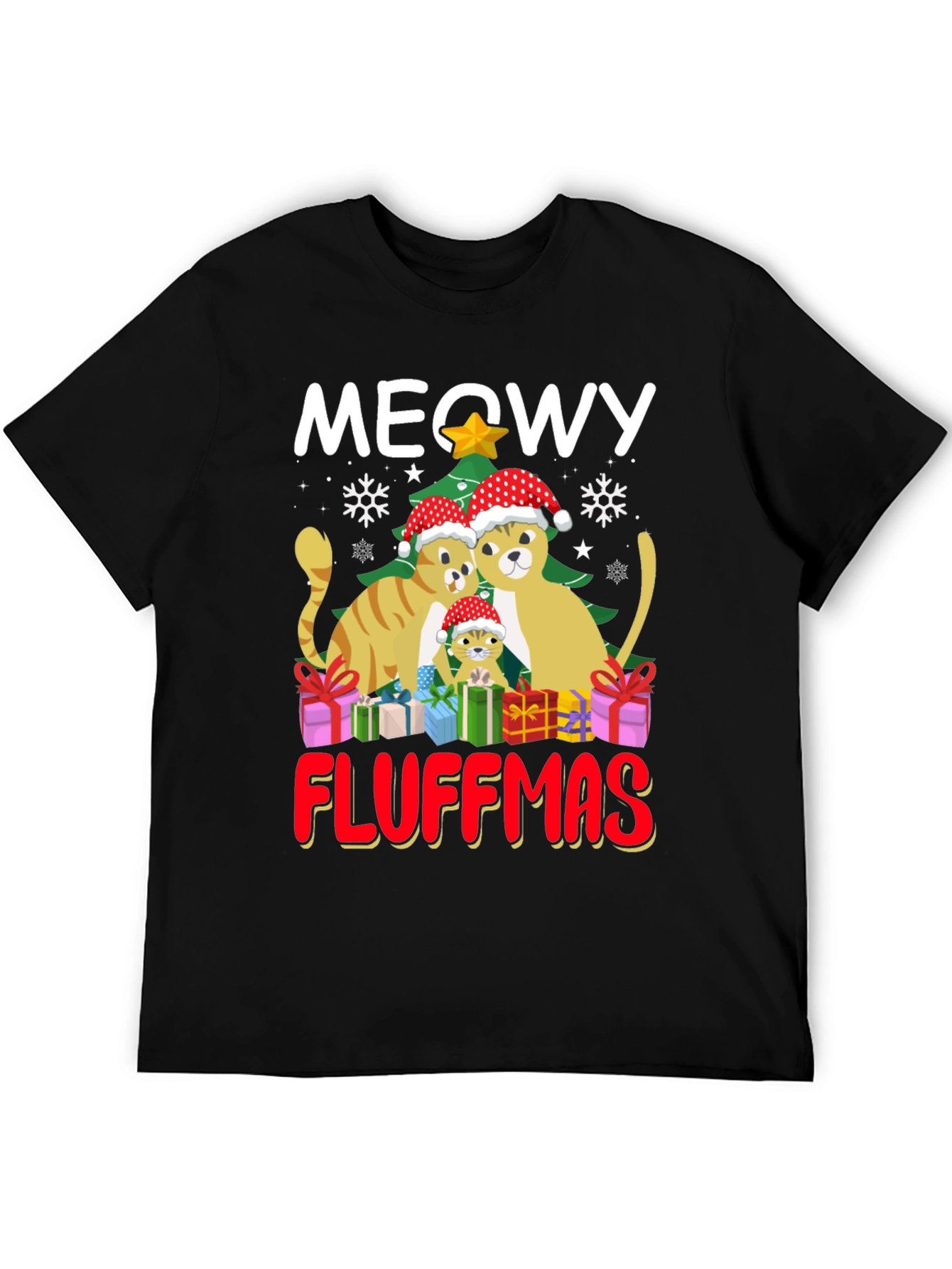 Meowy Fluffmas Cat Christmas Graphic Tee