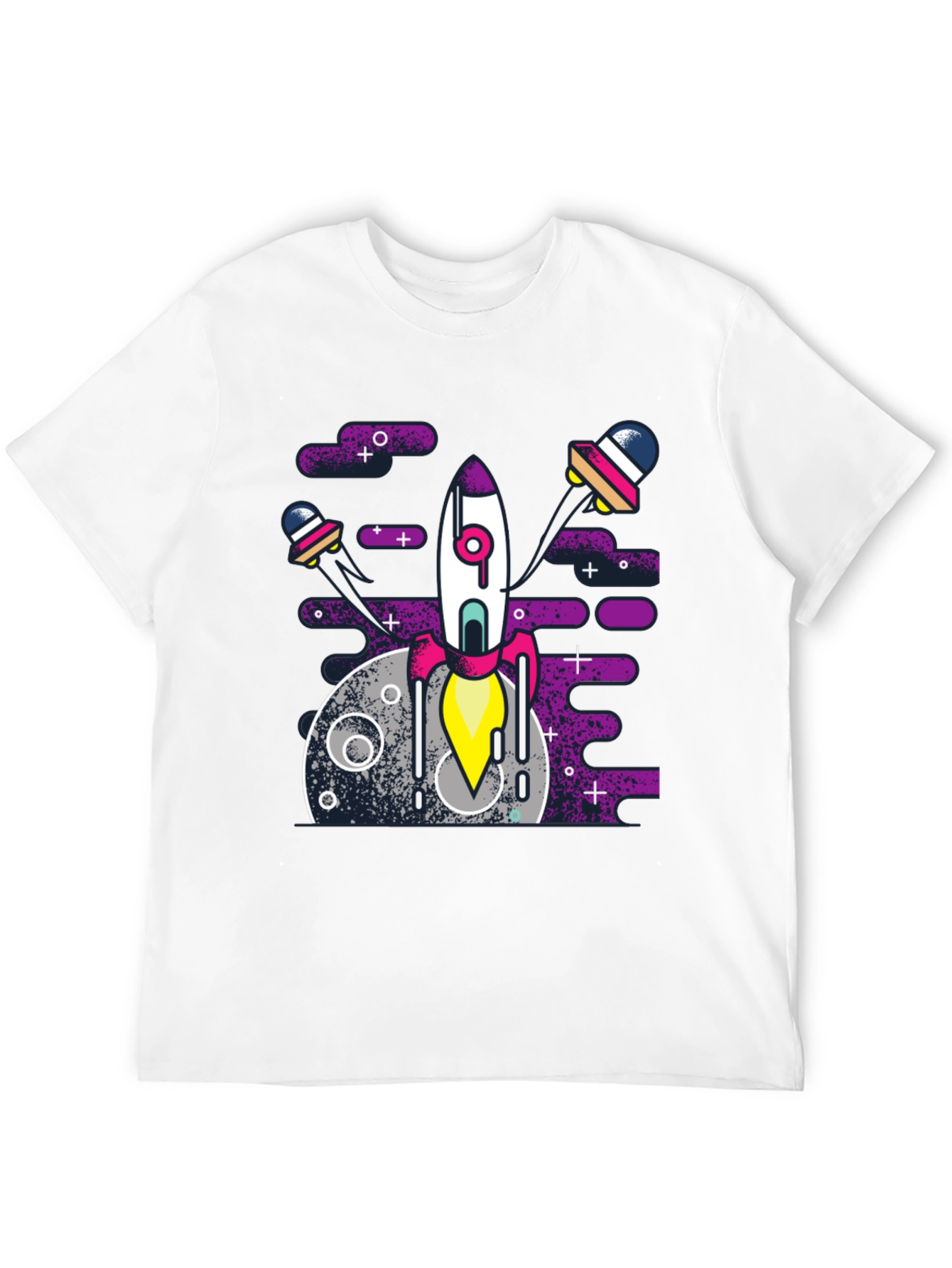 Space Rocket Graphic Tee - Black Cotton Blend Shirt