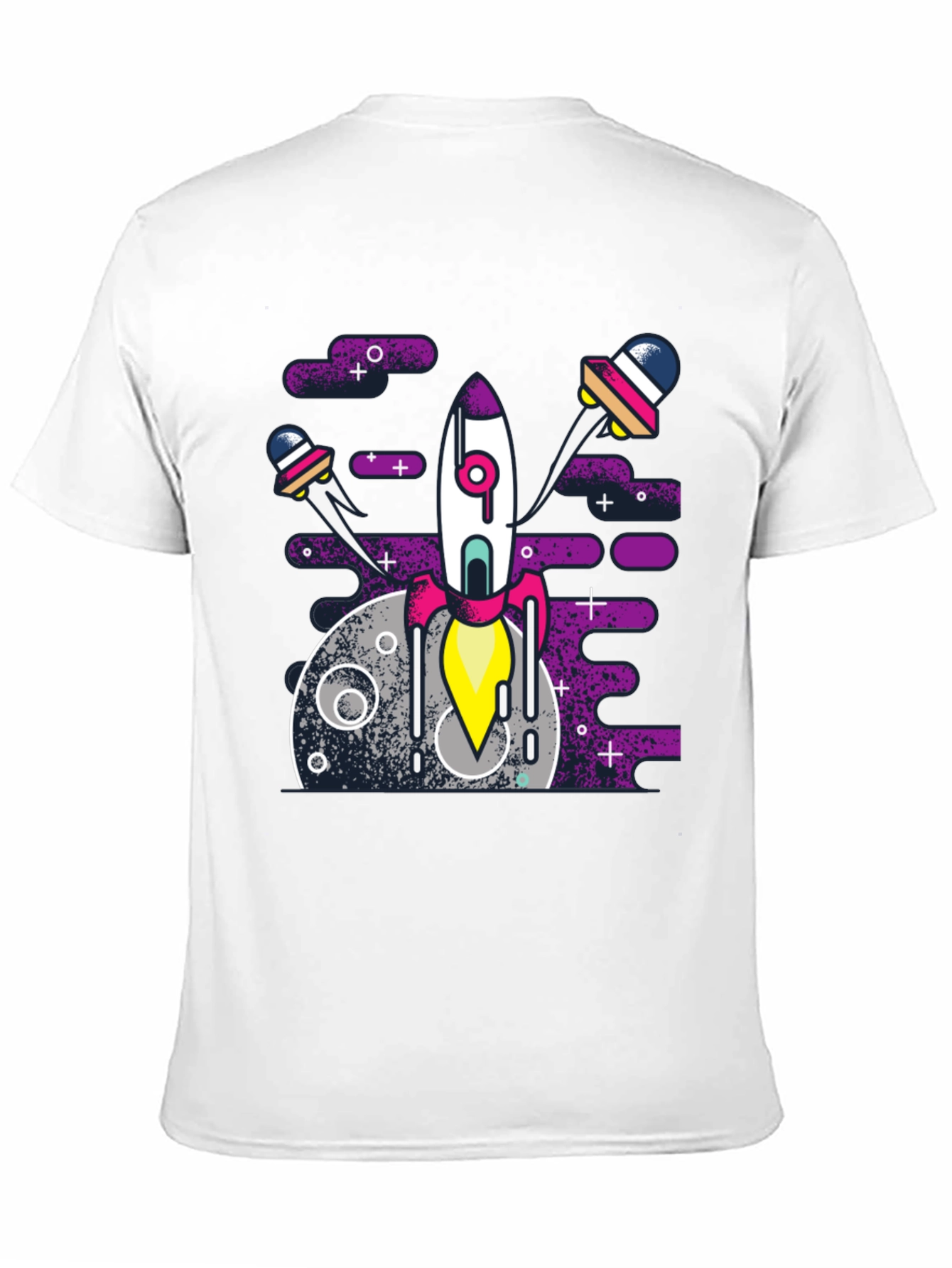 Space Rocket Graphic Tee - Black Cotton Blend Shirt