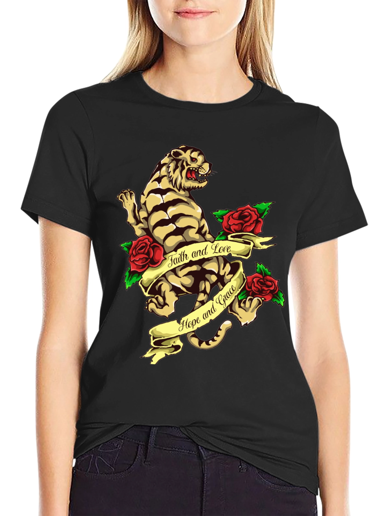 Tiger Rose Graphic Tee - Faith Hope and Love