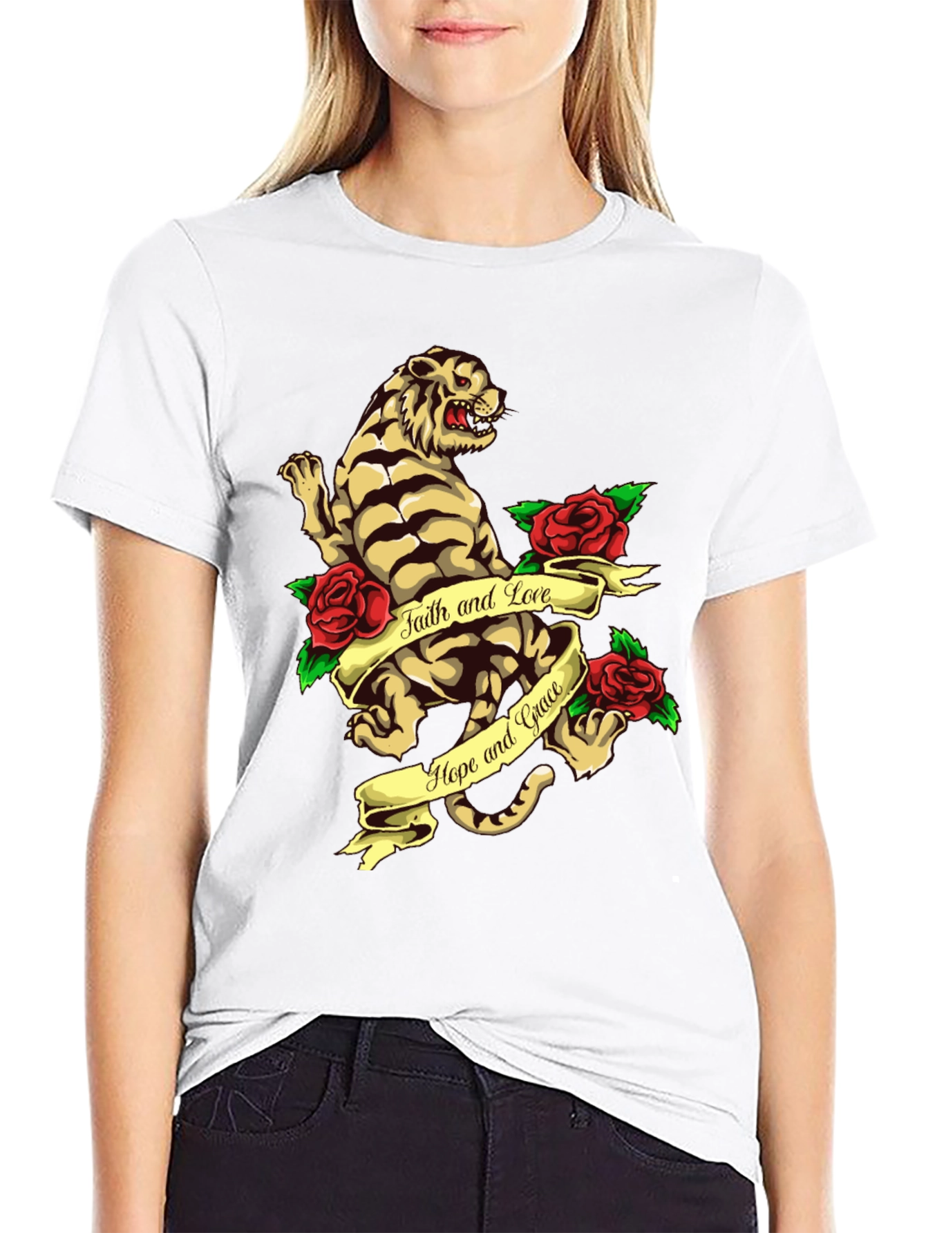 Tiger Rose Graphic Tee - Faith Hope and Love