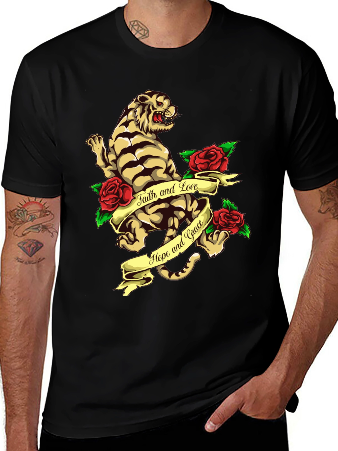 Tiger Rose Graphic Tee - Faith Hope and Love