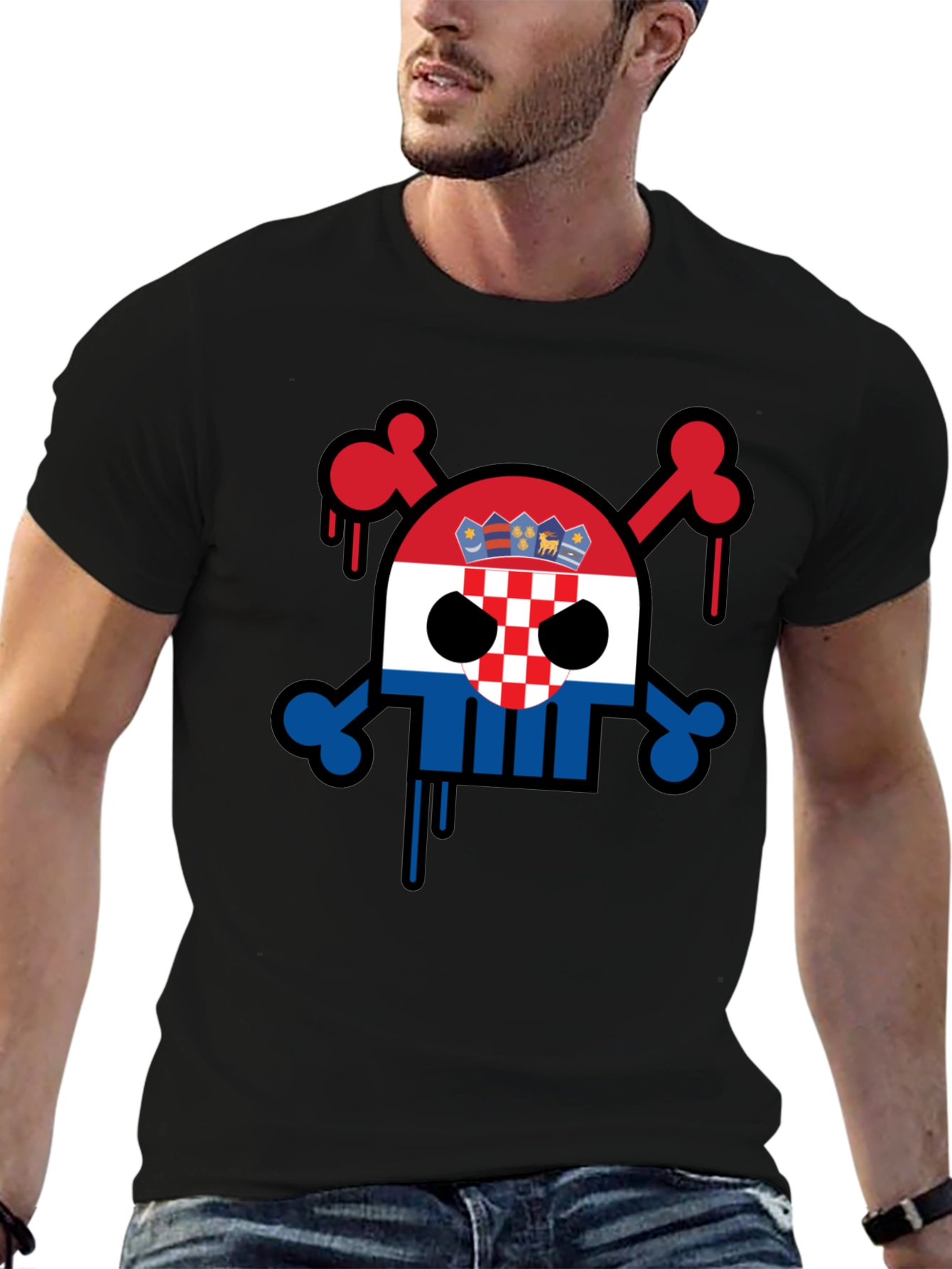 Croatian Flag Skull Graphic Tee