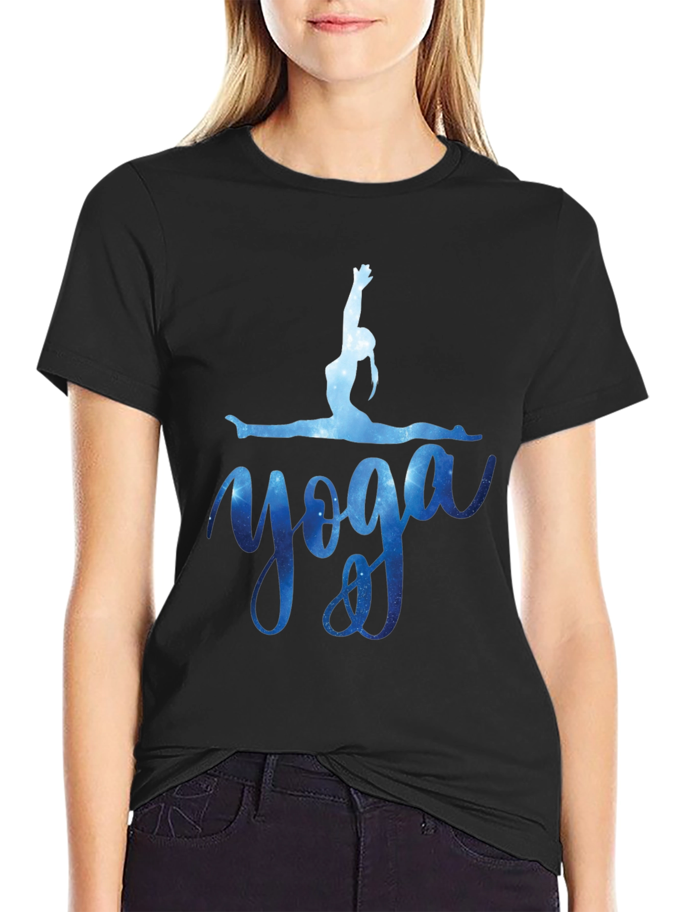 Yoga Pose T-Shirt - Galaxy Design Black Tee