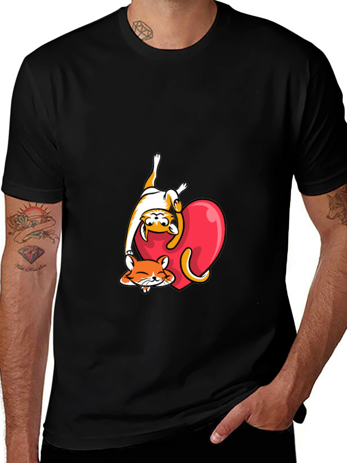 Cute Cats & Heart Graphic Tee
