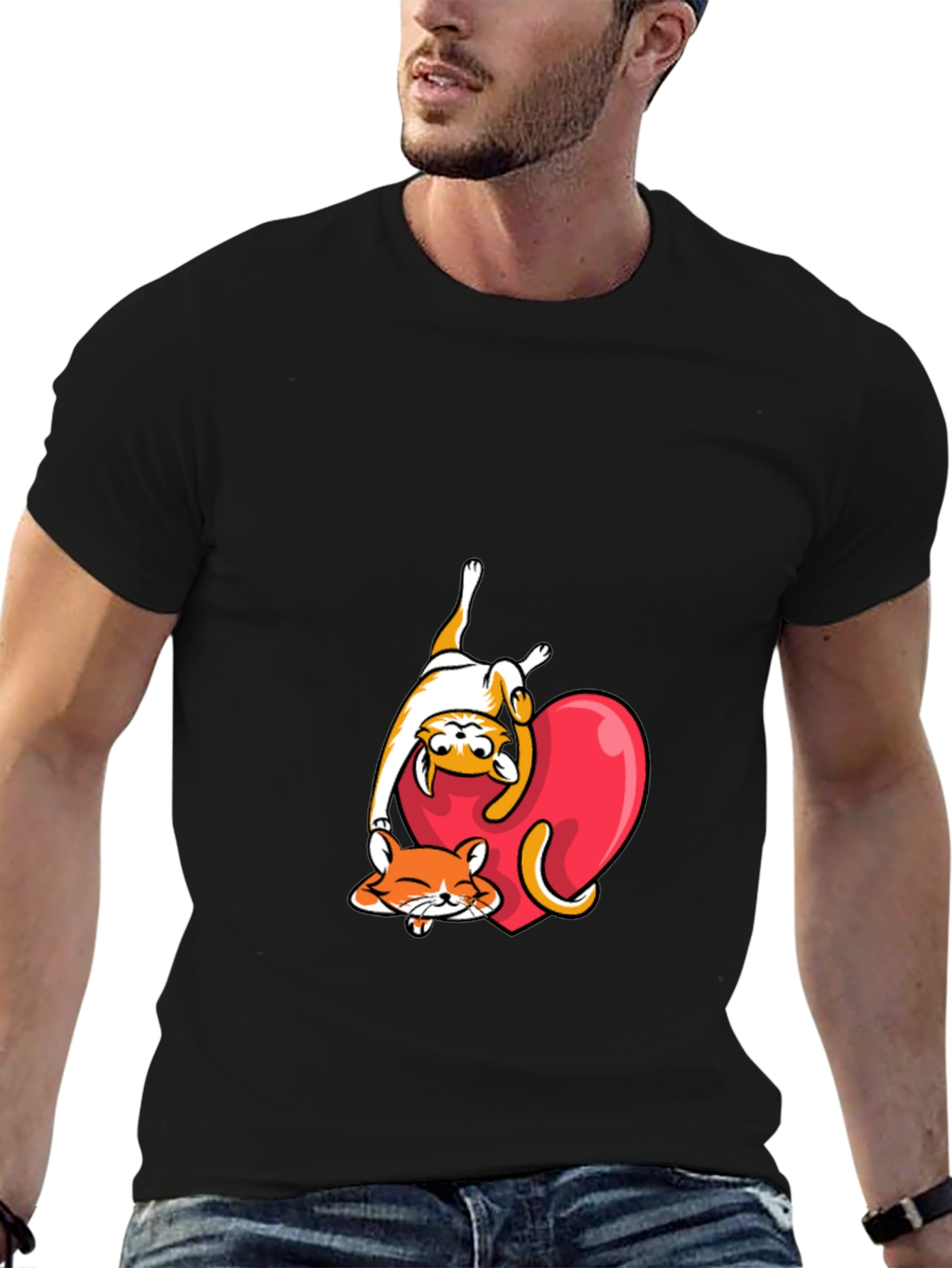 Cute Cats & Heart Graphic Tee