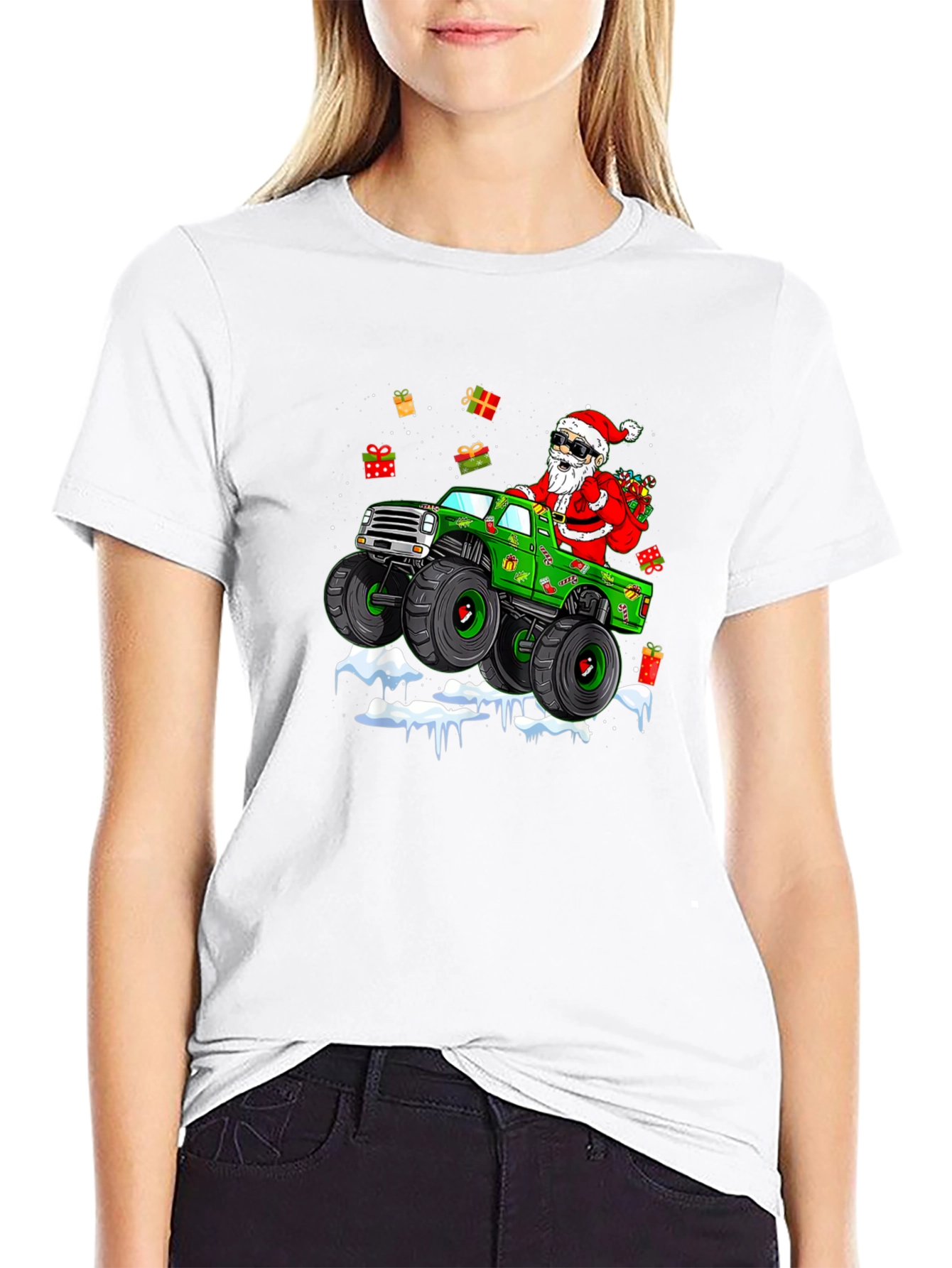 Santa Monster Truck Christmas T-Shirt