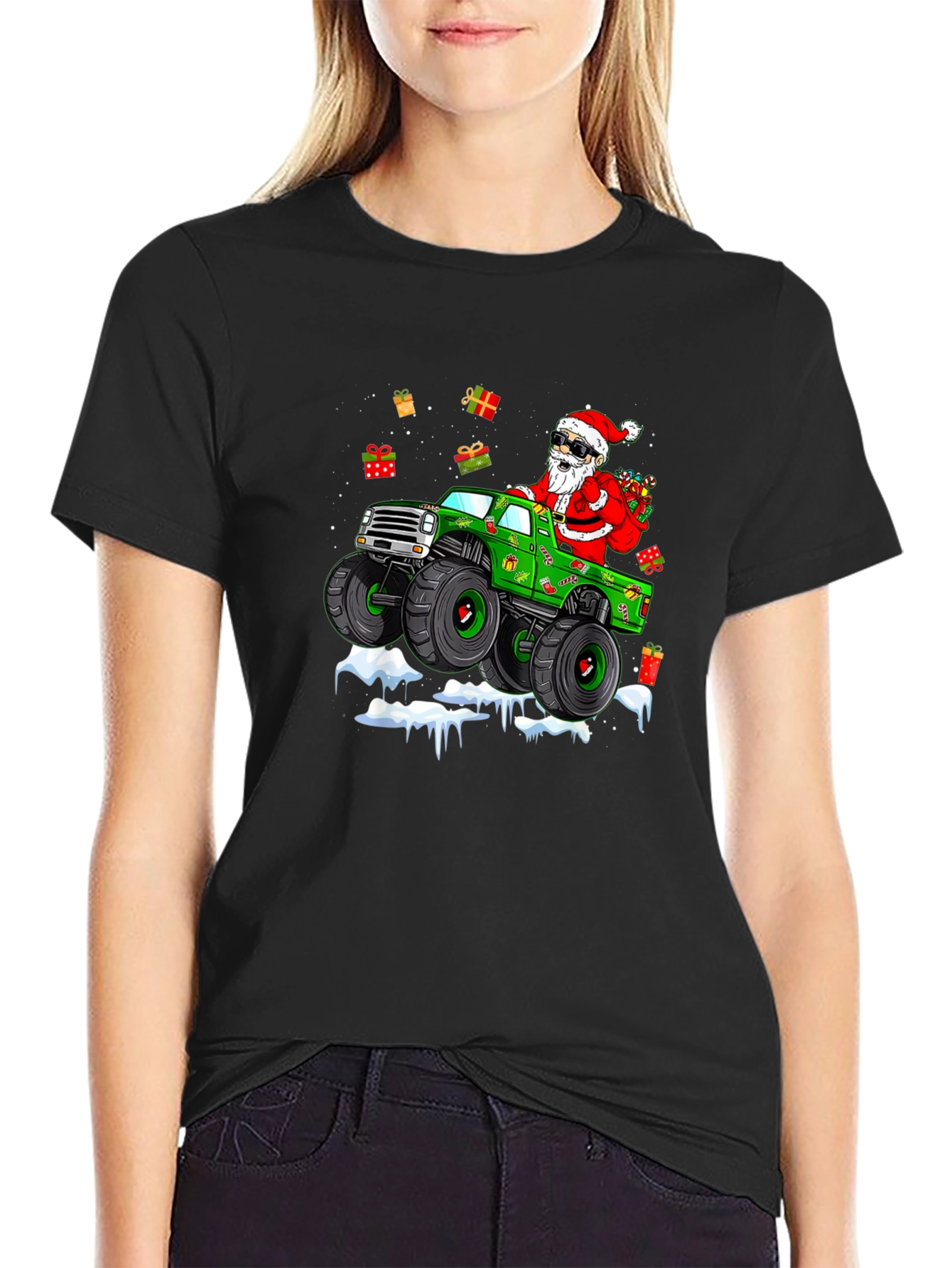 Santa Monster Truck Christmas T-Shirt